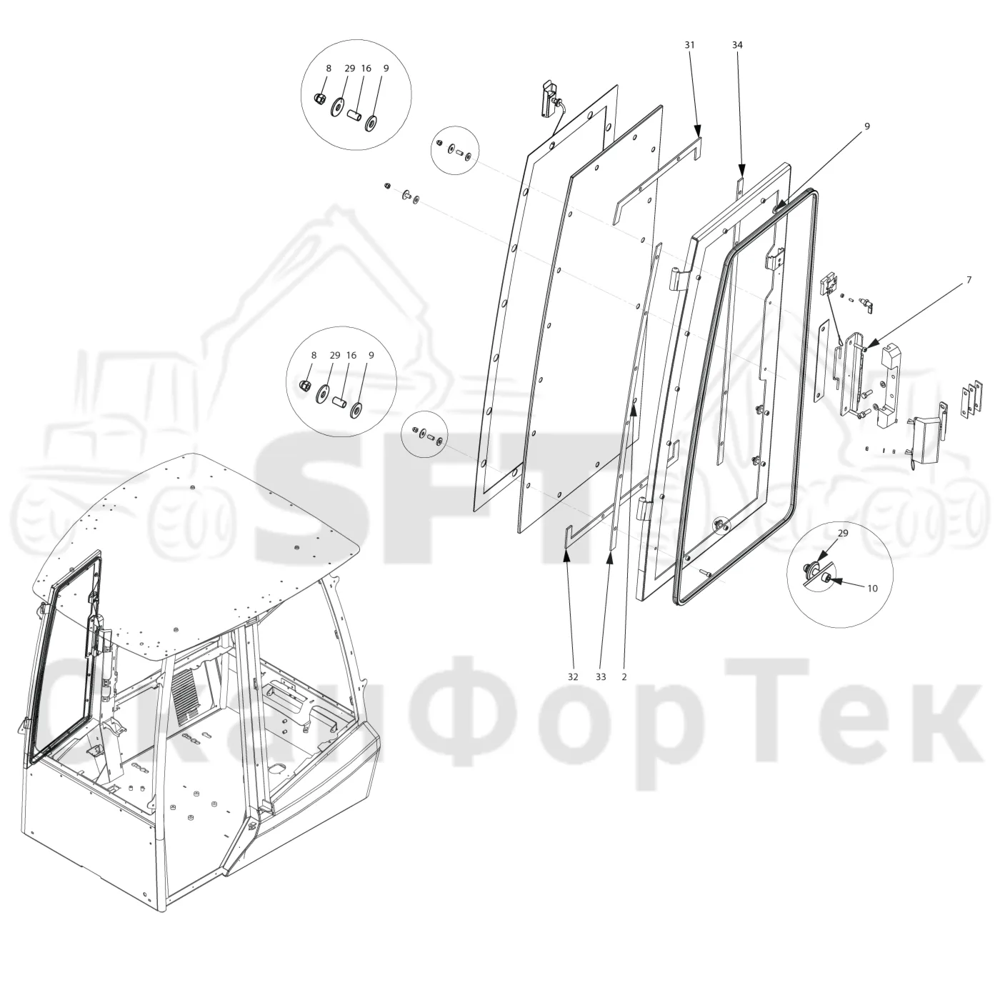 Схема: Komatsu / Форвардер / 855.1 / 855.1 / Каталог запасных частей / Кабина / Экраны / Экраны / Экраны  8550011211- / Экраны Std/WCB