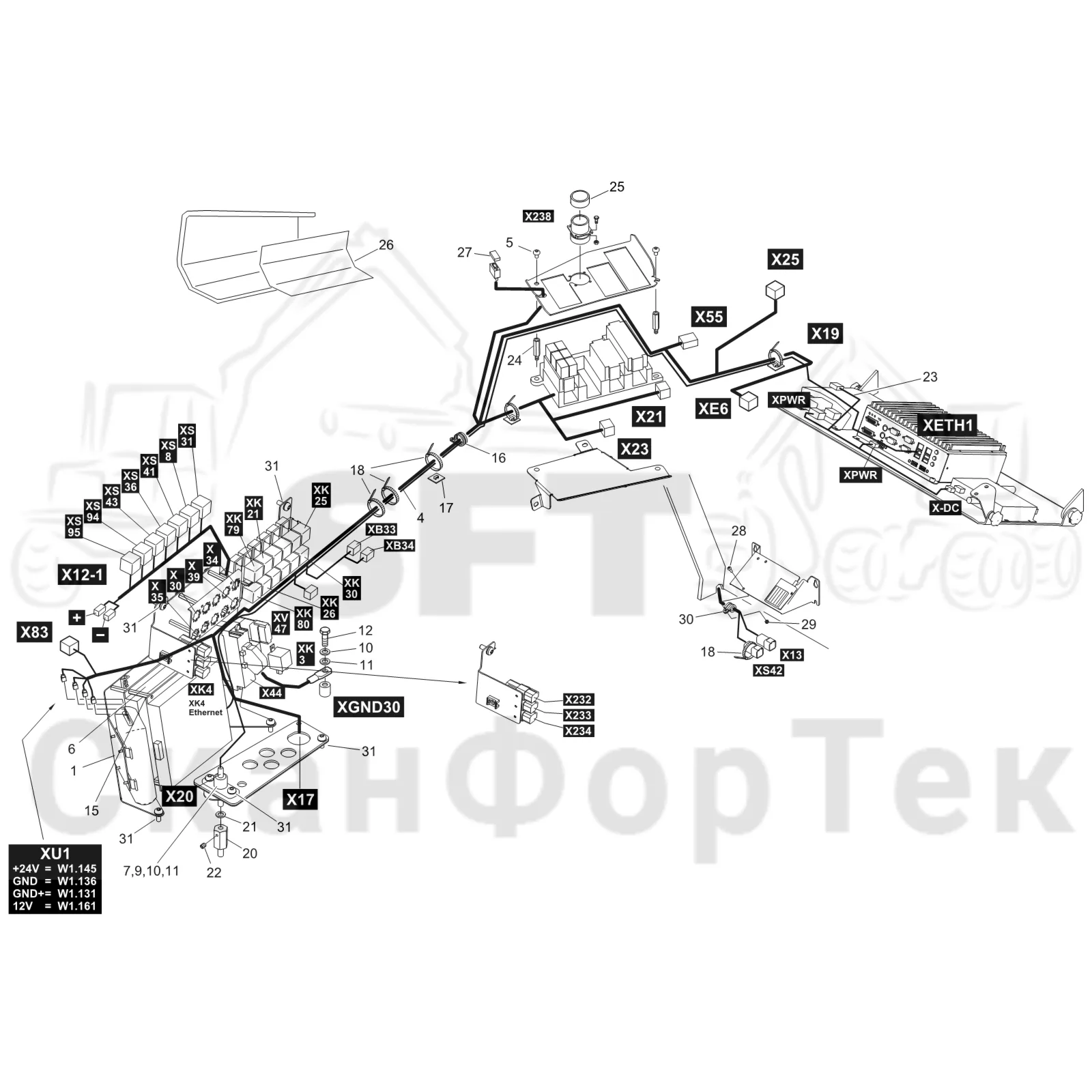 Схема: Komatsu / Форвардер / 895 / Каталог запасных частей / Кабина / Электрический / Комплект электрооборудования кабины / Комплект электрооборудования кабины  8950000451-