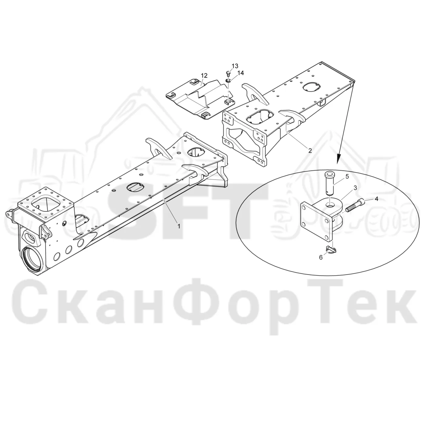 Схема: Komatsu / Форвардер / 895 / Каталог запасных частей / шасси / Рамы / Рама, задняя / Рама, задняя 0/0