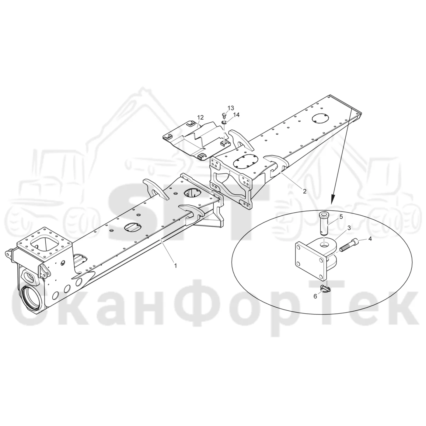 Схема: Komatsu / Форвардер / 895 / Каталог запасных частей / шасси / Рамы / Рама, задняя / Рама, задняя +0/+500