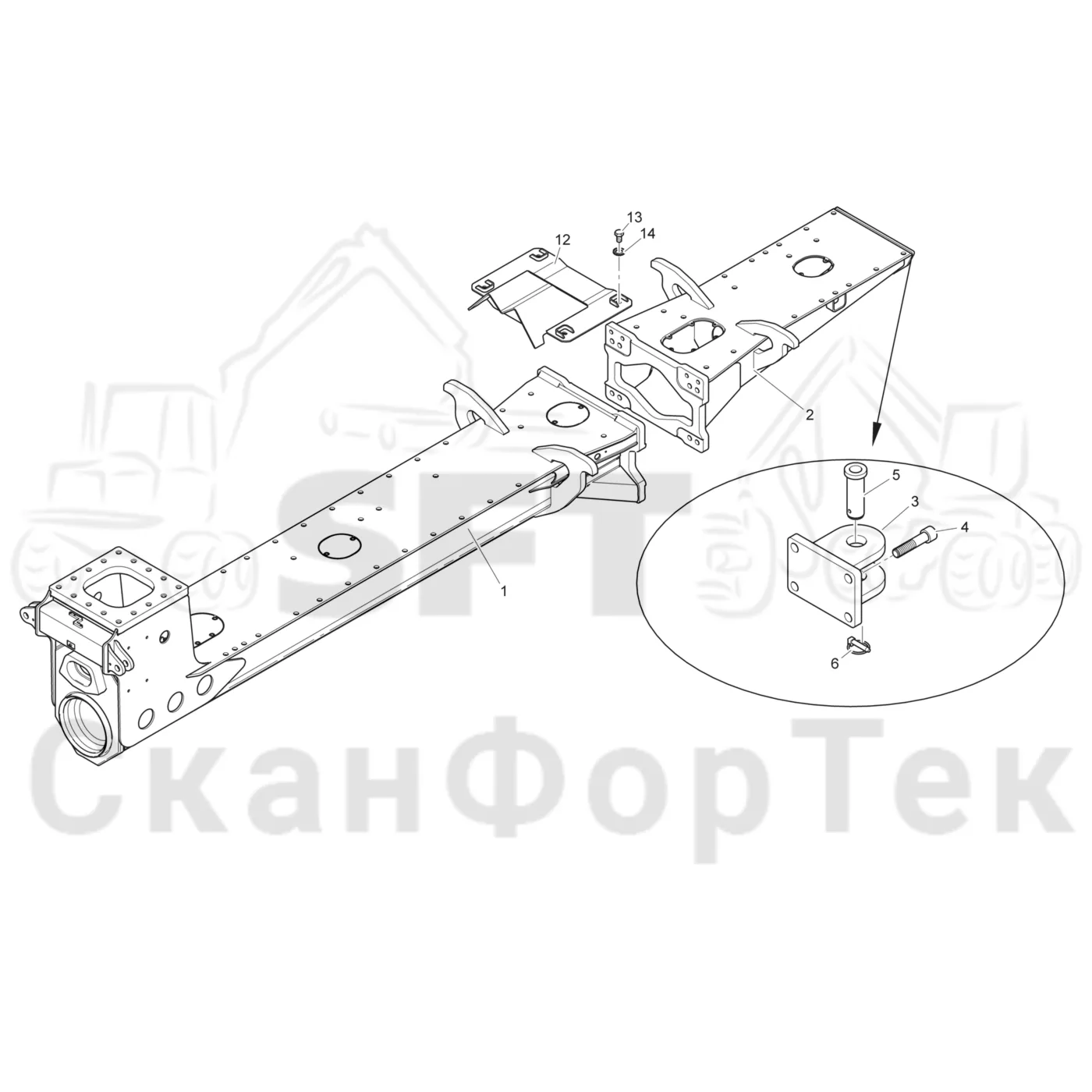 Схема: Komatsu / Форвардер / 895 / Каталог запасных частей / шасси / Рамы / Рама, задняя / Рама, задняя +600/+0