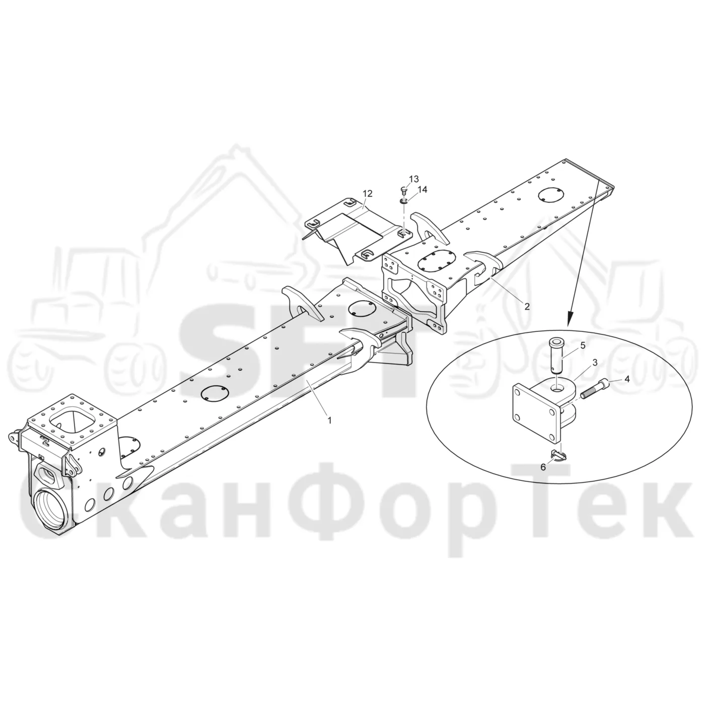 Схема: Komatsu / Форвардер / 895 / Каталог запасных частей / шасси / Рамы / Рама, задняя / Рама, задняя +600/+500