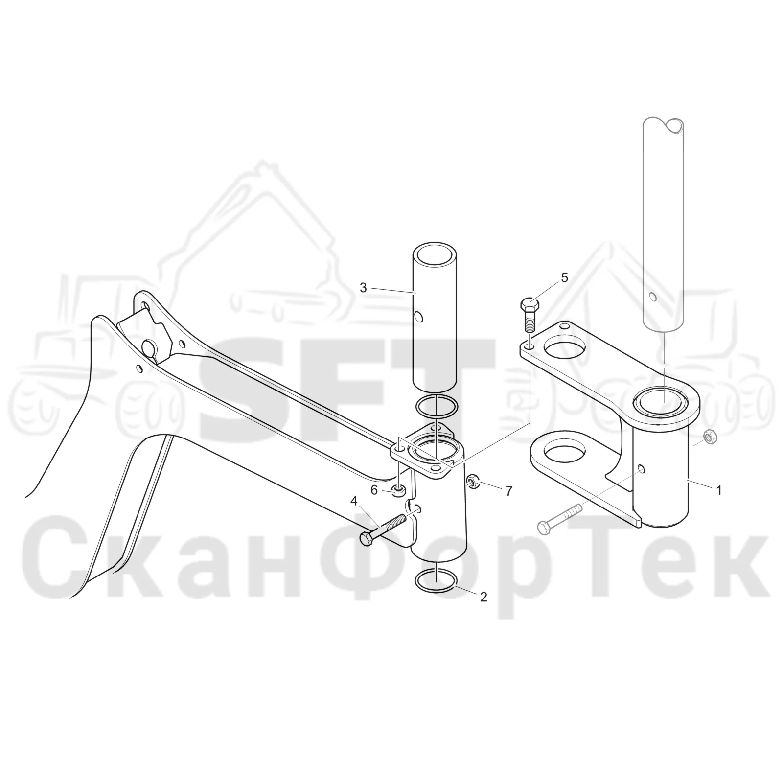 Схема: Komatsu / Форвардер / 895 / Каталог запасных частей / шасси / Зона погрузки / Коники и опоры / Комплект расширения 8950000574-