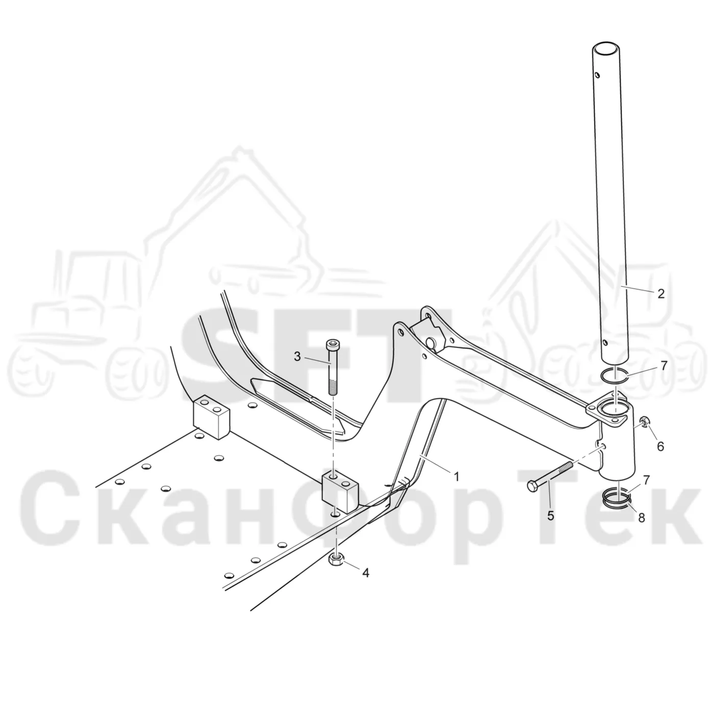 Схема: Komatsu / Форвардер / 895 / Каталог запасных частей / шасси / Зона погрузки / Коники и опоры / Коники и опоры