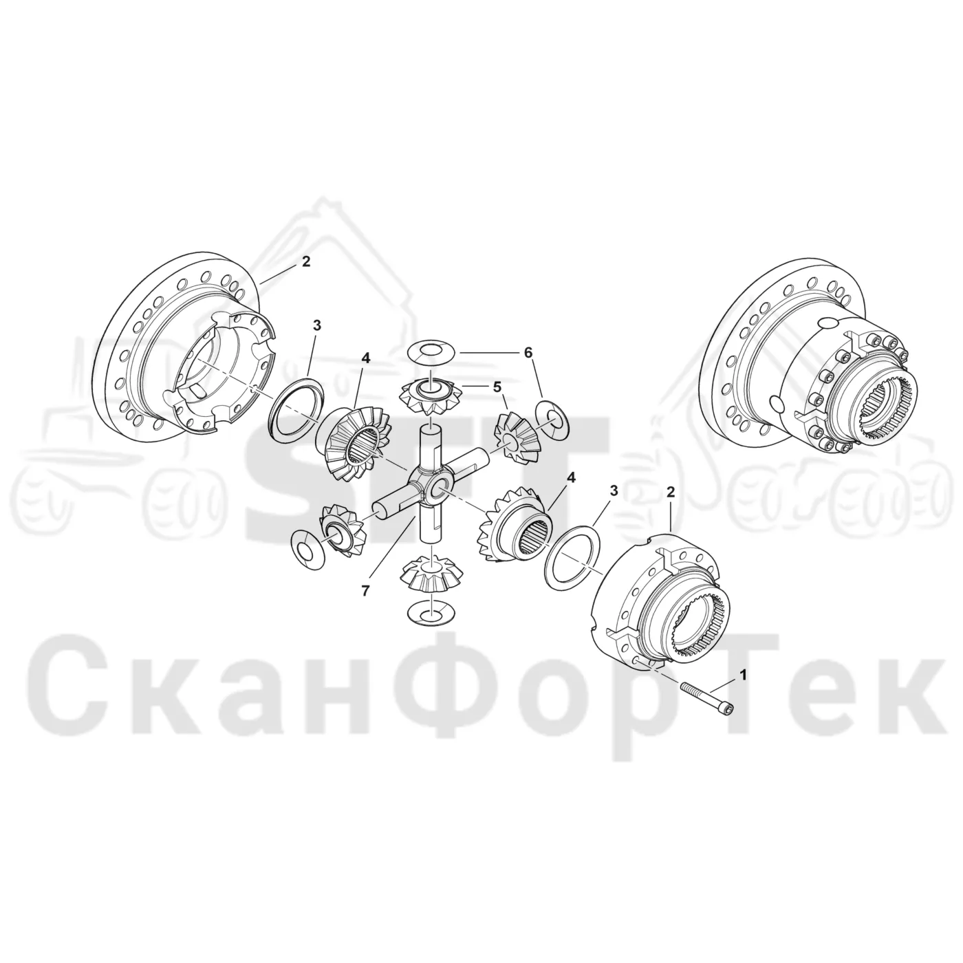 Схема: Komatsu / Форвардер / 895 / Каталог запасных частей / Коробка передач / Ось / Дифференциал / Шестерня дифференциала