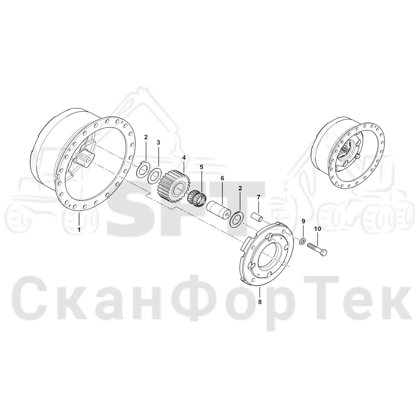 Схема: Komatsu / Форвардер / 895 / Каталог запасных частей / Коробка передач / Ось / Редуктор ступицы / Планетарная зубчатая передача