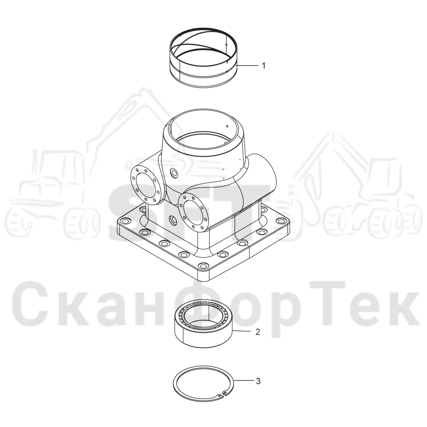 Схема: Komatsu / Форвардер / 895 / Каталог запасных частей / Подъемный кран / Базовая система / Система поворотного механизма 8950000841- / Корпус