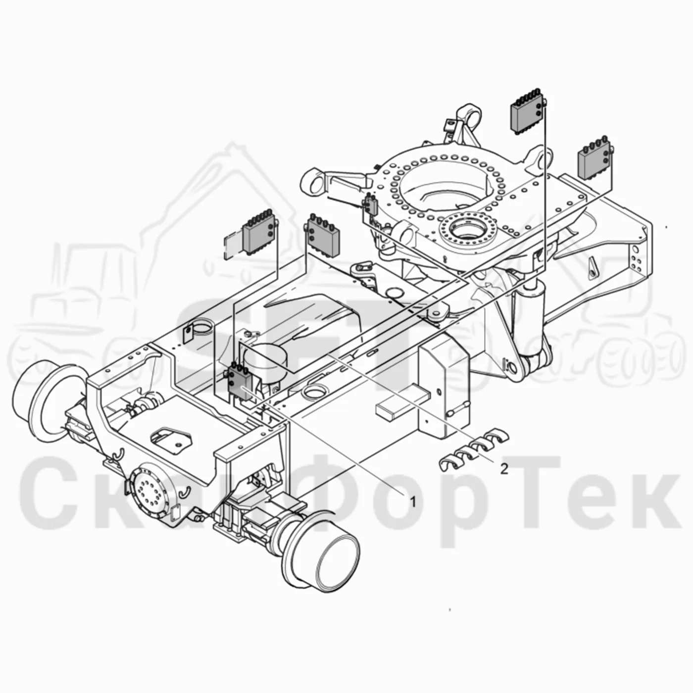 Схема: Komatsu / Лесозаготовительные машины / 901TX .1 / Каталог запасных частей / шасси / Центральная смазка / Коллектор для смазки