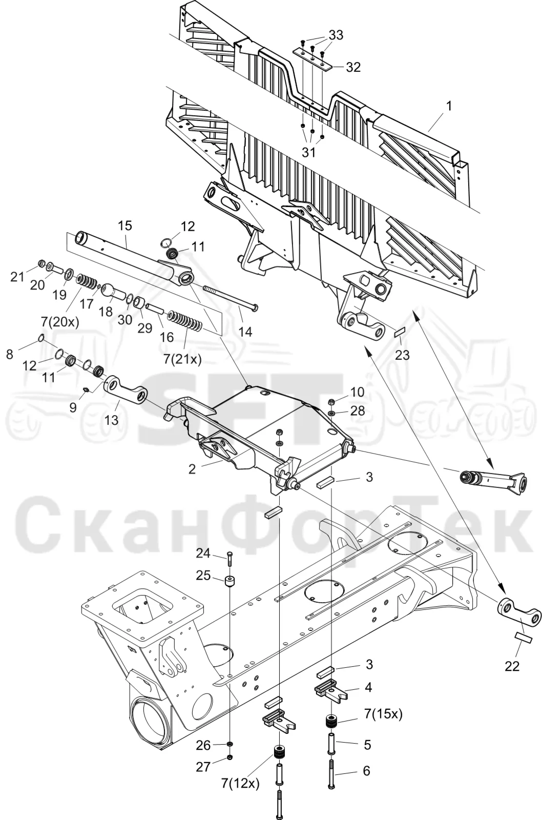 Схема: Komatsu / Форвардер / 845 / Каталог запасных частей / шасси / Зона погрузки / Gate hydraulic movable / Gate hydraulic movable FlexGate