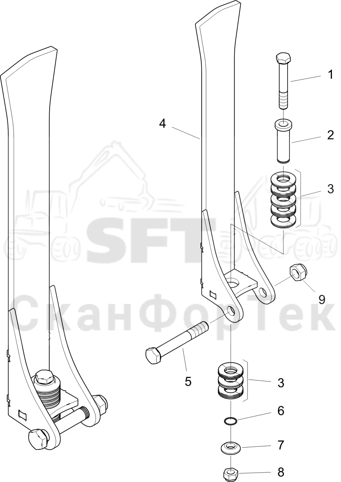 Схема: Komatsu / Форвардер / 855 S/N 8550022010- / Каталог запасных частей / шасси / Зона погрузки / Коники и опоры / Разделительные стойки / Разделительные стойки