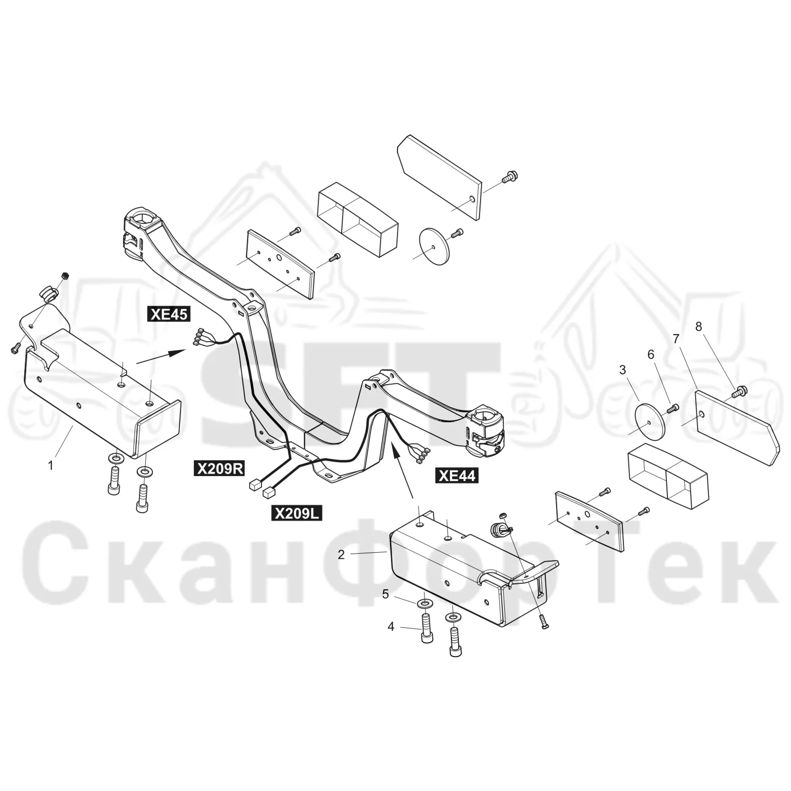 Схема: Komatsu / Форвардер / 855 S/N 8550022010- / Каталог запасных частей / шасси / Электрический Оборудование / Узел задних фонарей / Узел задних фонарей