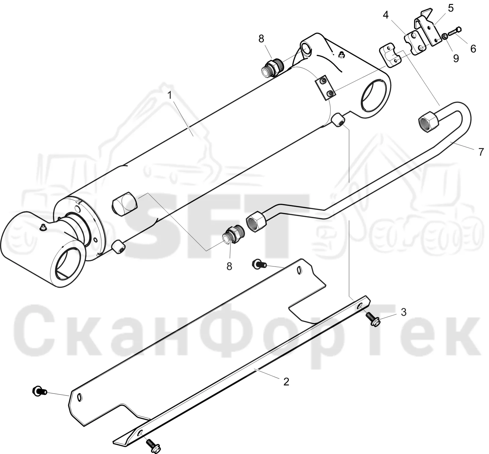 Схема: Komatsu / Форвардер / 855.1 / 855.1 / Каталог запасных частей / Подъемный кран / Подъемный цилиндр / Подъемный цилиндр CRF 8, 8550011071-