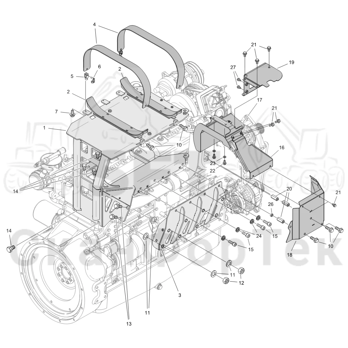 Схема: Komatsu / Форвардер / 875 S/N 8750000010- / Каталог запасных частей / Двигатель / Stage 4 / Tier 4f / Впуск - выпуск / Выхлопная система / Выхлопная система