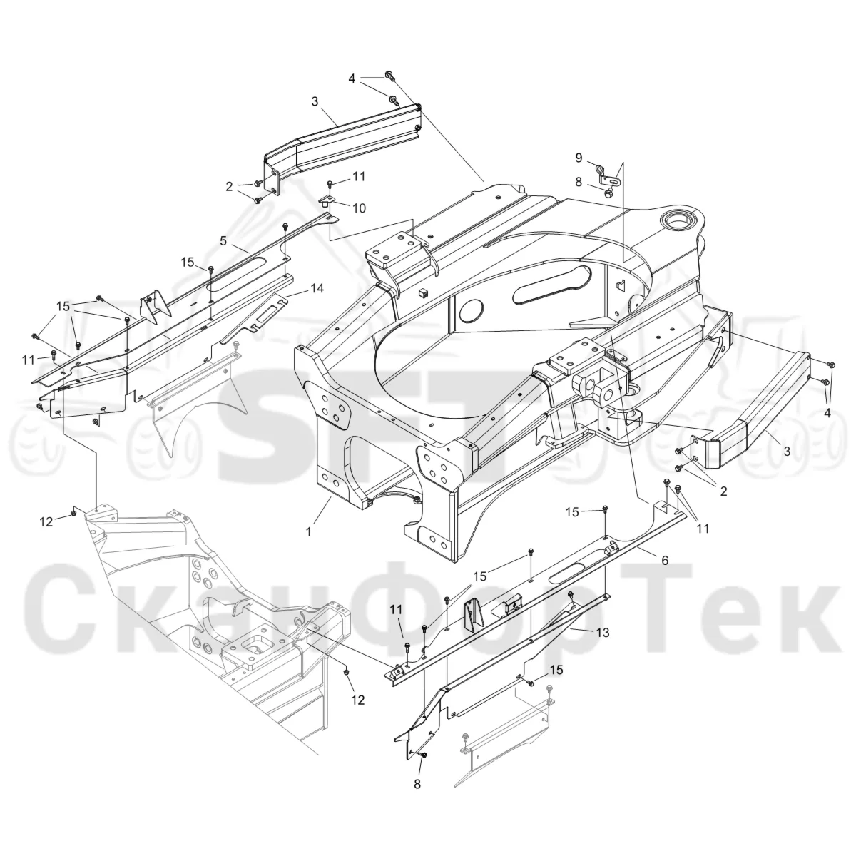 Схема: Komatsu / Форвардер / 855 S/N 8550022010- / Каталог запасных частей / шасси / Рамы / Рама, передняя / Рама, передняя
