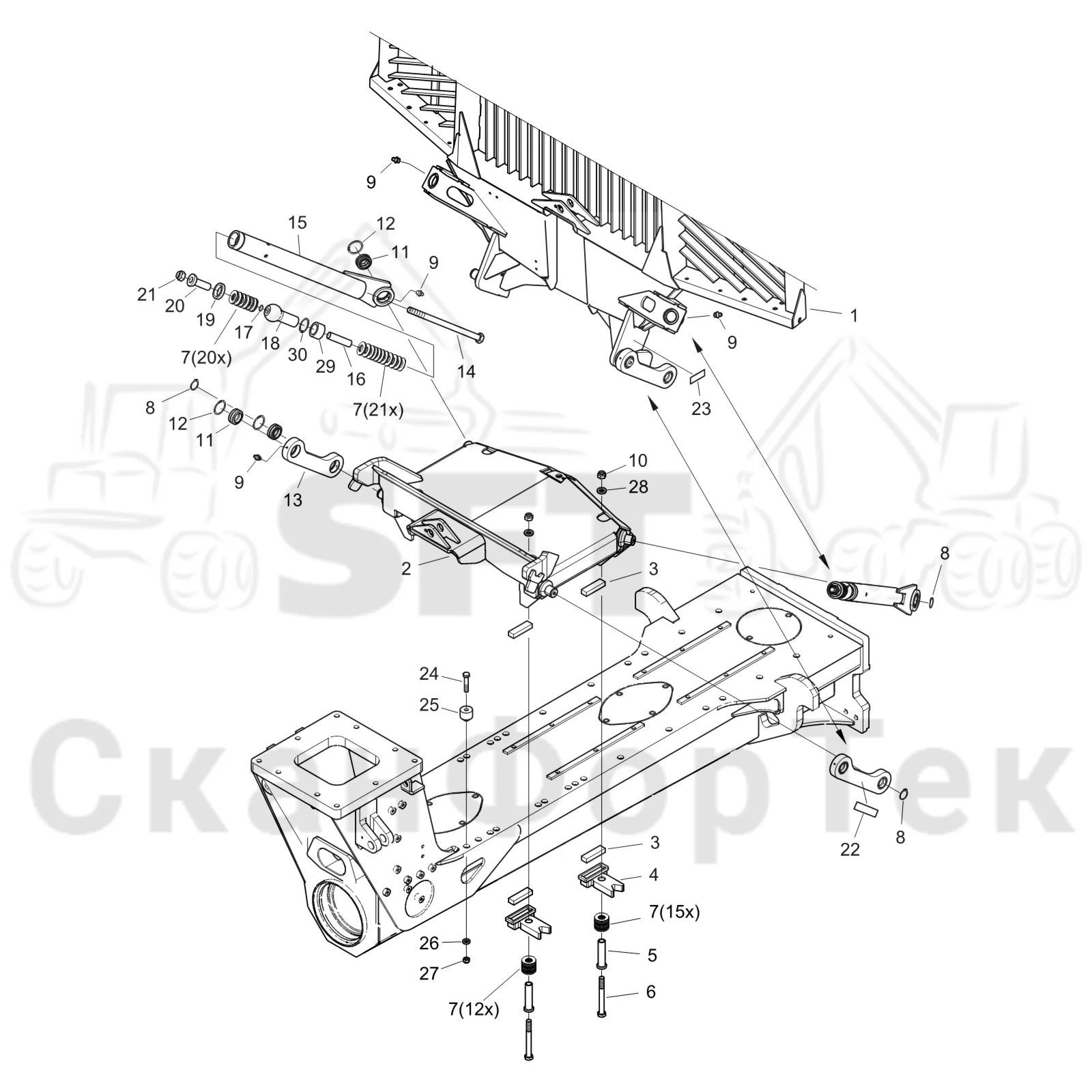 Схема: Komatsu / Форвардер / 855 S/N 8550022010- / Каталог запасных частей / шасси / Зона погрузки / Gate hydraulic movable / Gate hydraulic movable FlexGate