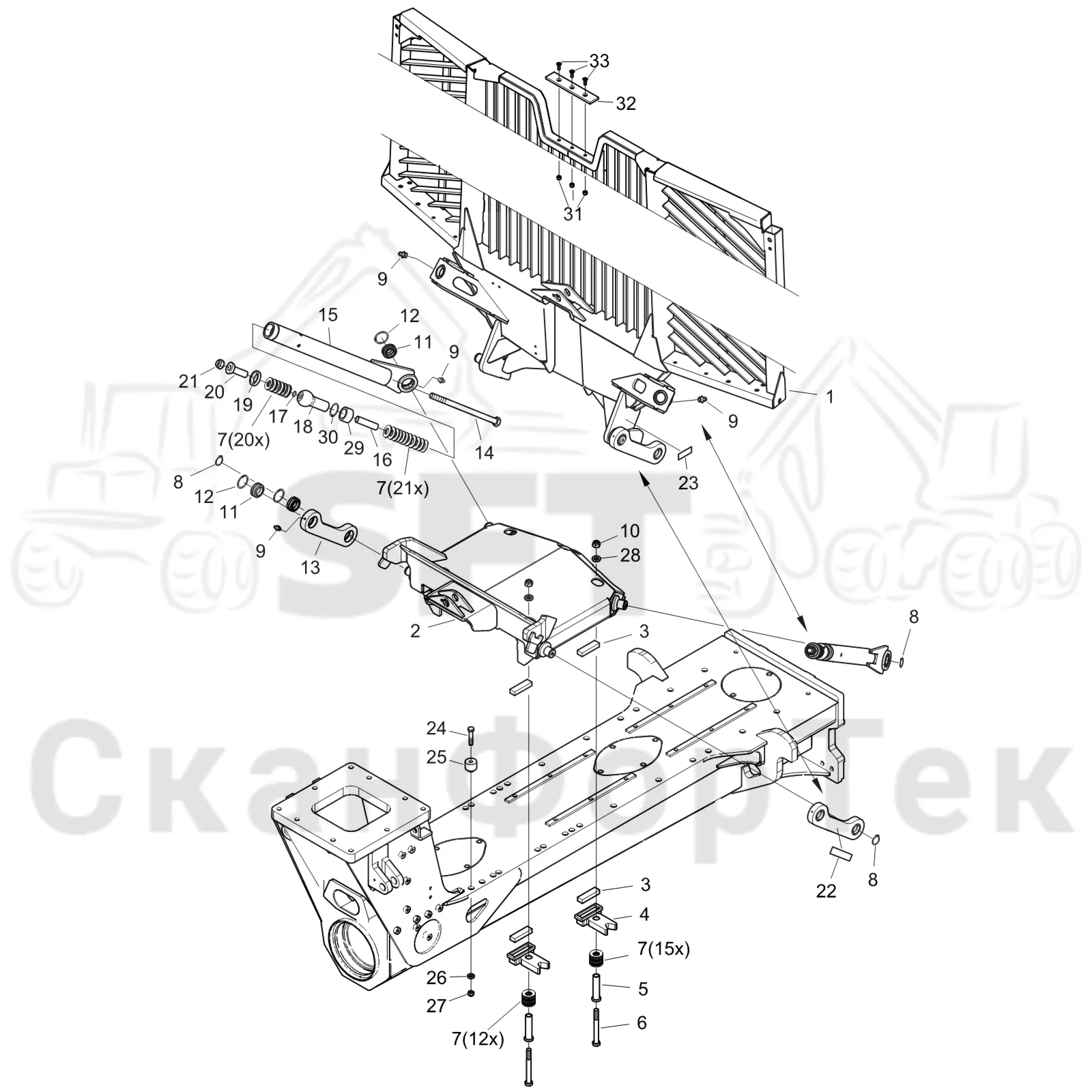 Схема: Komatsu / Форвардер / 855 S/N 8550022010- / Каталог запасных частей / шасси / Зона погрузки / Gate hydraulic movable / Gate hydraulic movable FlexGate