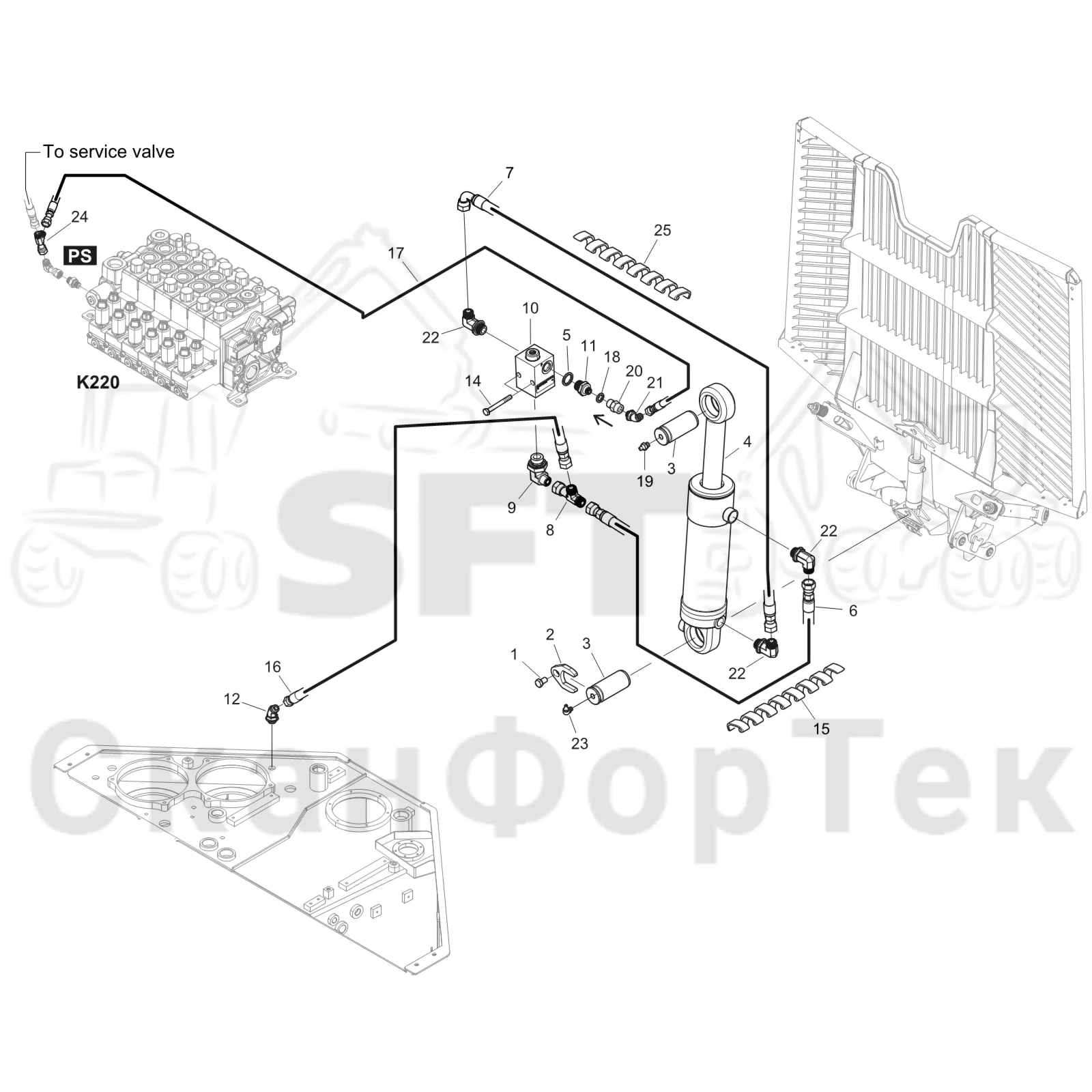 Схема: Komatsu / Форвардер / 855 S/N 8550022010- / Каталог запасных частей / шасси / Зона погрузки / Gate hydraulic movable / Gate hydraulic movable FlexGate