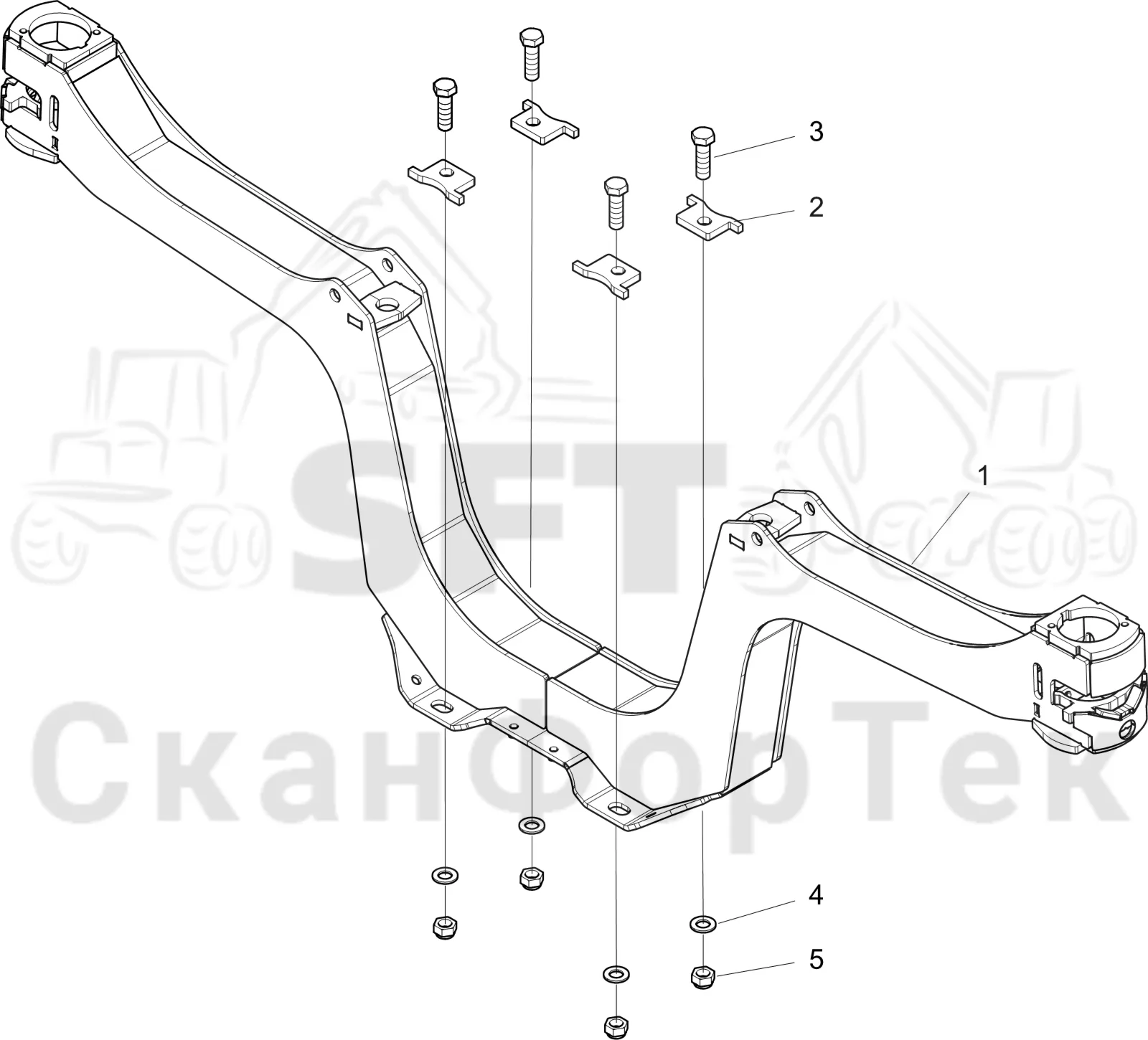 Схема: Komatsu / Форвардер / 855 S/N 8550022010- / Каталог запасных частей / шасси / Зона погрузки / Коники и опоры / Коник
