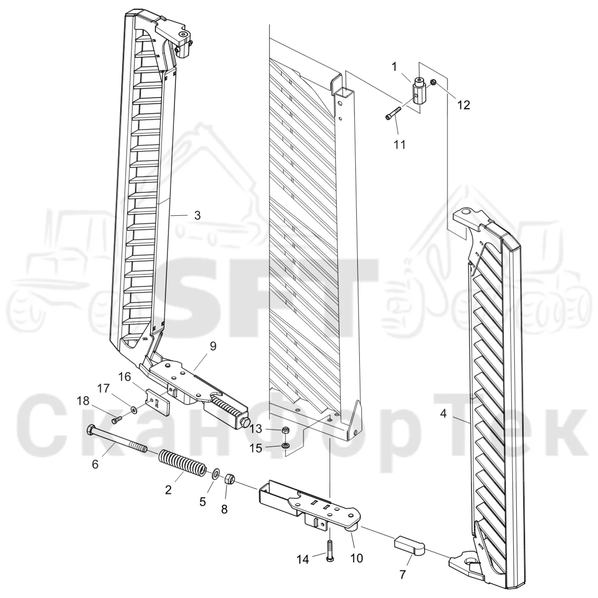 Схема: Komatsu / Форвардер / 855 S/N 8550022010- / Каталог запасных частей / шасси / Зона погрузки / Комплект расширения / Комплект расширения +250/+350