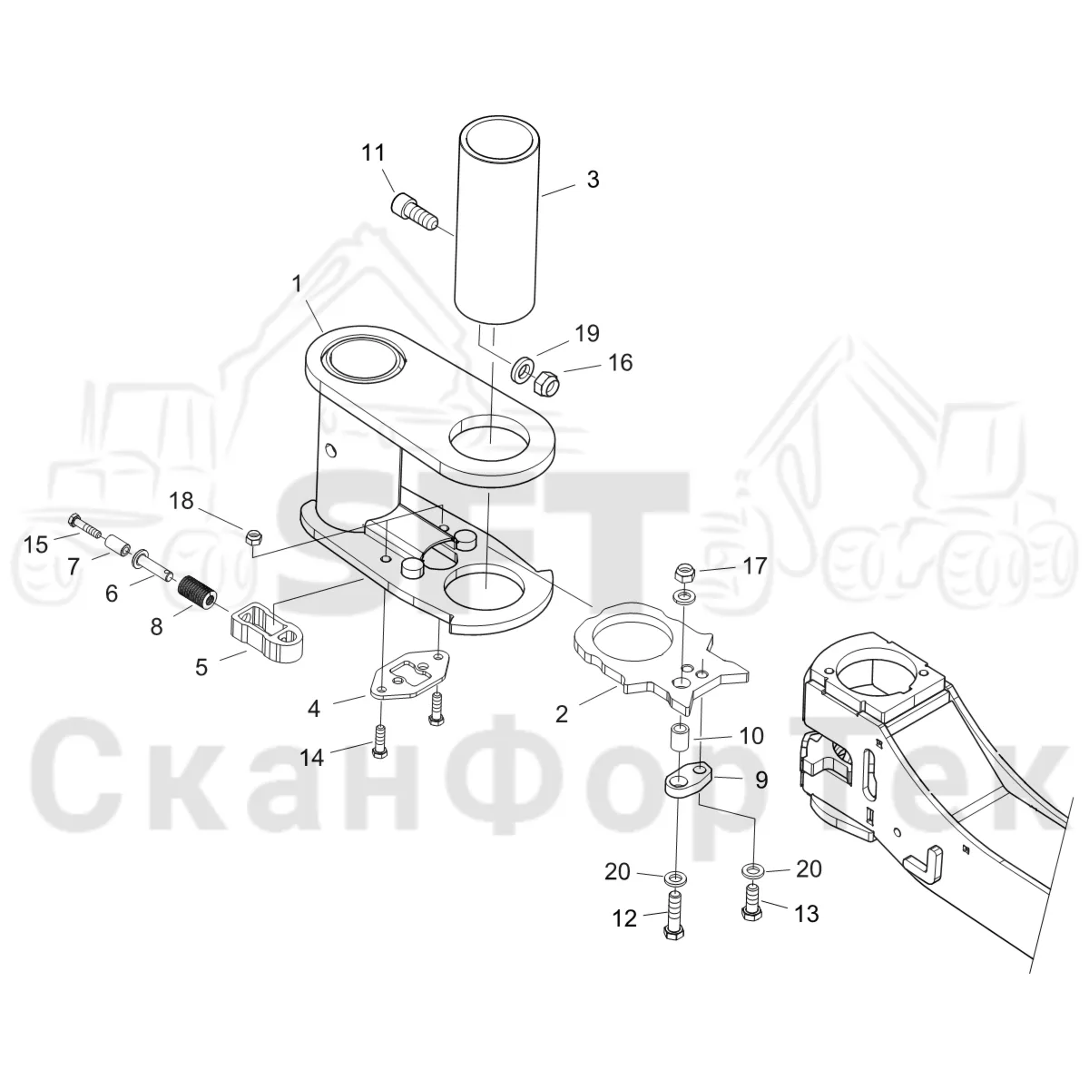 Схема: Komatsu / Форвардер / 855 S/N 8550022010- / Каталог запасных частей / шасси / Зона погрузки / Комплект расширения / Комплект расширения +250/+350