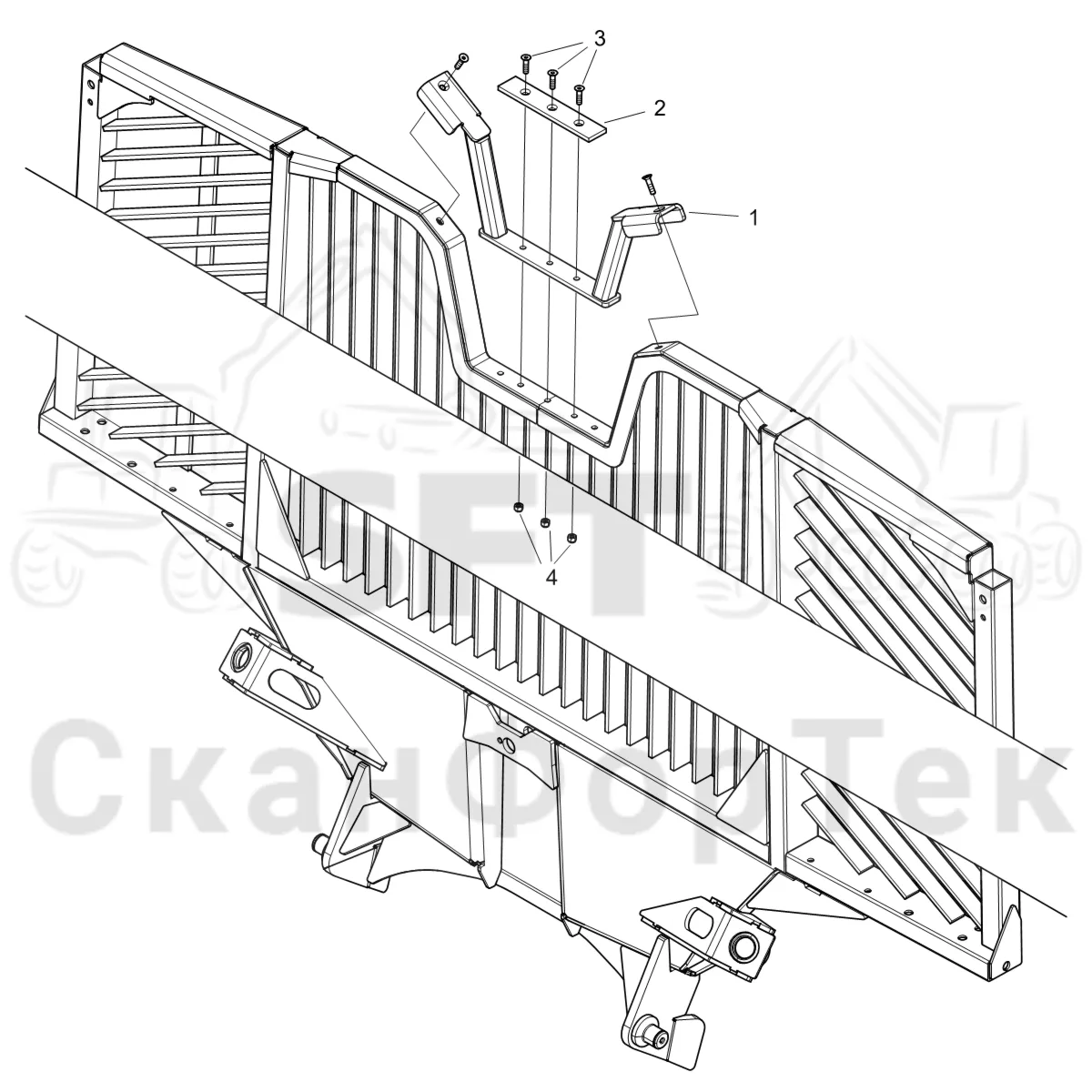 Схема: Komatsu / Форвардер / 855 S/N 8550022010- / Каталог запасных частей / шасси / Зона погрузки / Опора подъемного крана с полным приводом и защитный / защита