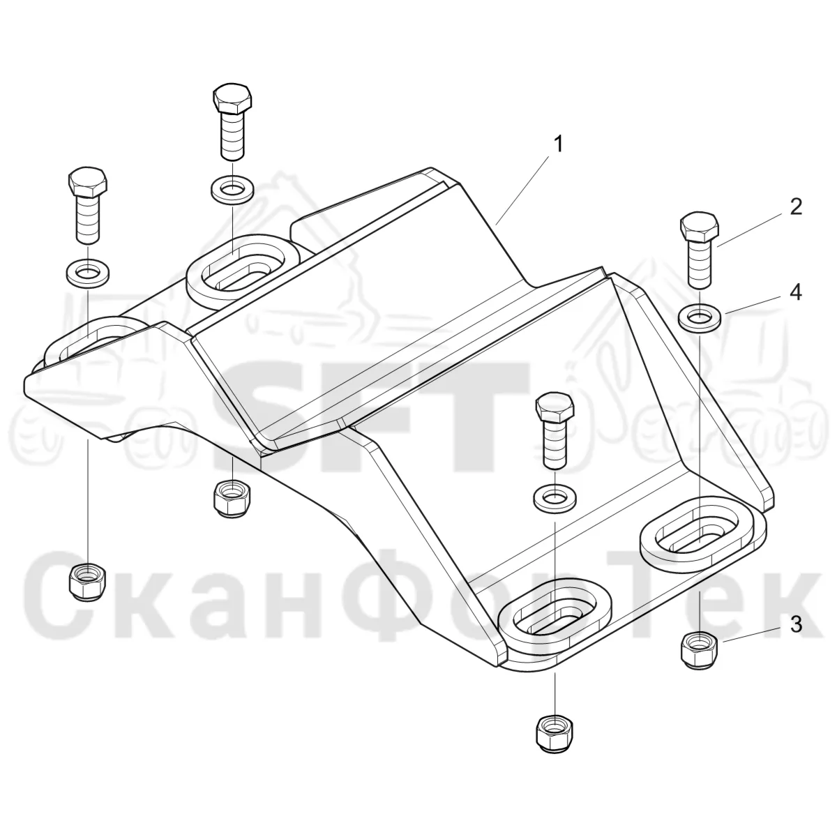 Схема: Komatsu / Форвардер / 855 S/N 8550022010- / Каталог запасных частей / шасси / Зона погрузки / Опора подъемного крана с полным приводом и защитный / Опора подъемного крана с полным приводом