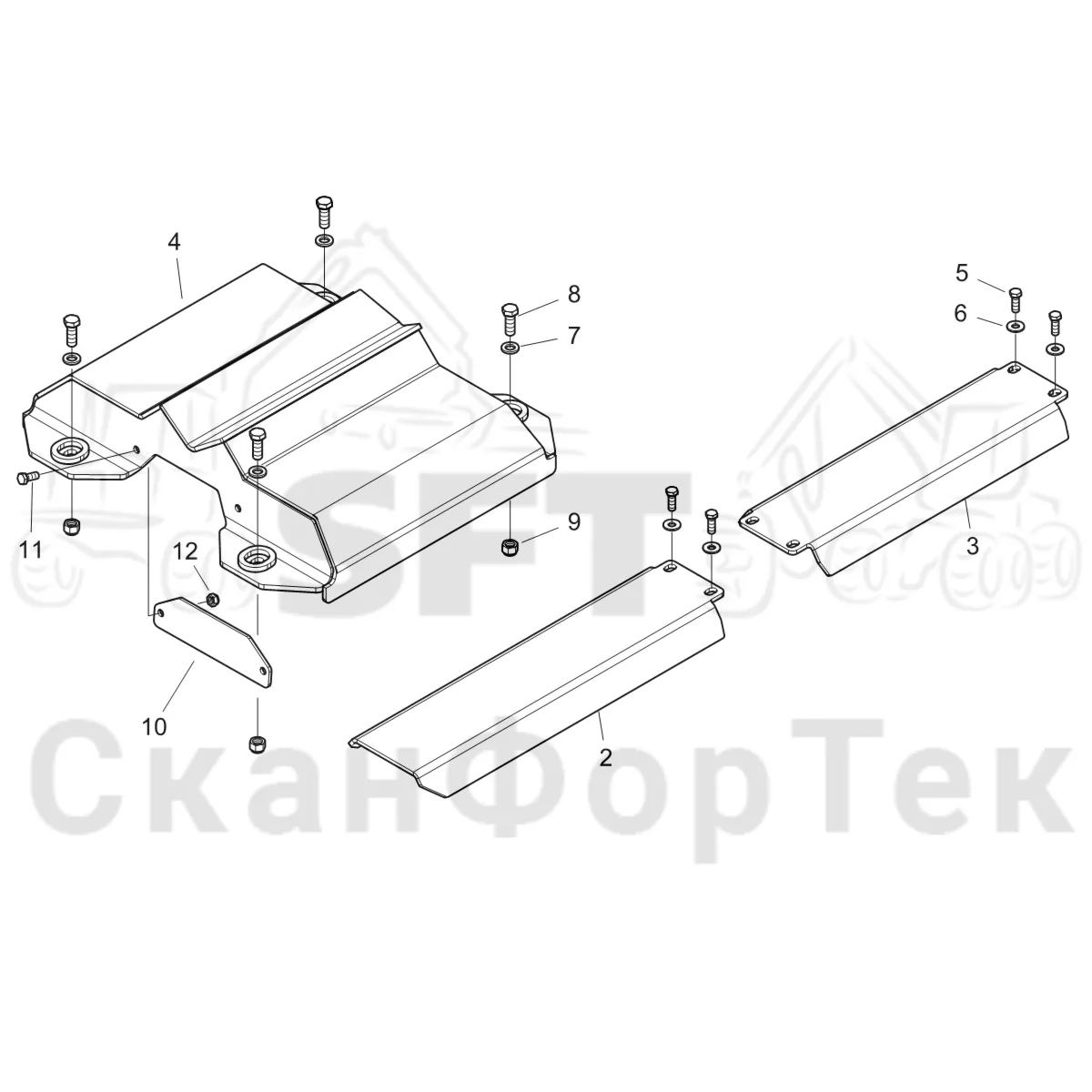 Схема: Komatsu / Форвардер / 855 S/N 8550022010- / Каталог запасных частей / шасси / Зона погрузки / Опора подъемного крана с полным приводом и защитный / Опора подъемного крана с полным приводом и защитный