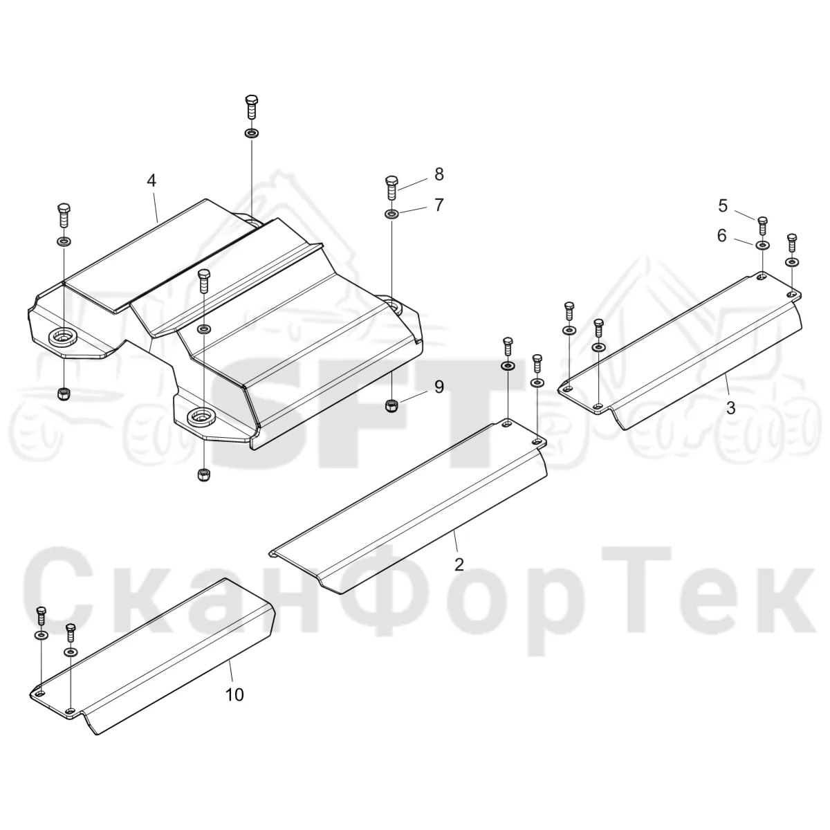 Схема: Komatsu / Форвардер / 855 S/N 8550022010- / Каталог запасных частей / шасси / Зона погрузки / Опора подъемного крана с полным приводом и защитный / Опора подъемного крана с полным приводом и защитный