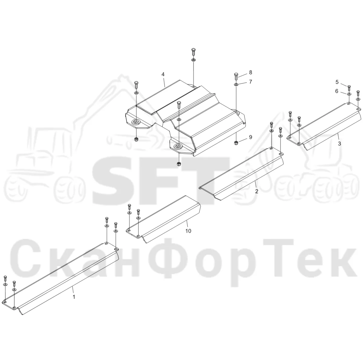 Схема: Komatsu / Форвардер / 855 S/N 8550022010- / Каталог запасных частей / шасси / Зона погрузки / Опора подъемного крана с полным приводом и защитный / Опора подъемного крана с полным приводом и защитный