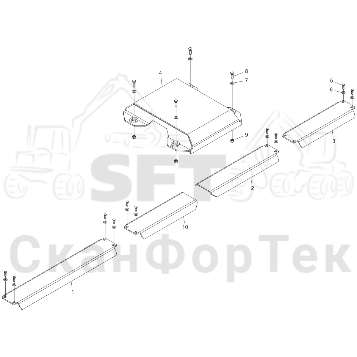 Схема: Komatsu / Форвардер / 855 S/N 8550022010- / Каталог запасных частей / шасси / Зона погрузки / Опора подъемного крана с полным приводом и защитный / Опора подъемного крана с полным приводом и защитный