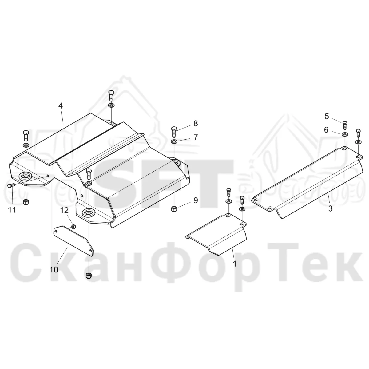 Схема: Komatsu / Форвардер / 855 S/N 8550022010- / Каталог запасных частей / шасси / Зона погрузки / Опора подъемного крана с полным приводом и защитный / Опора подъемного крана с полным приводом и защитный