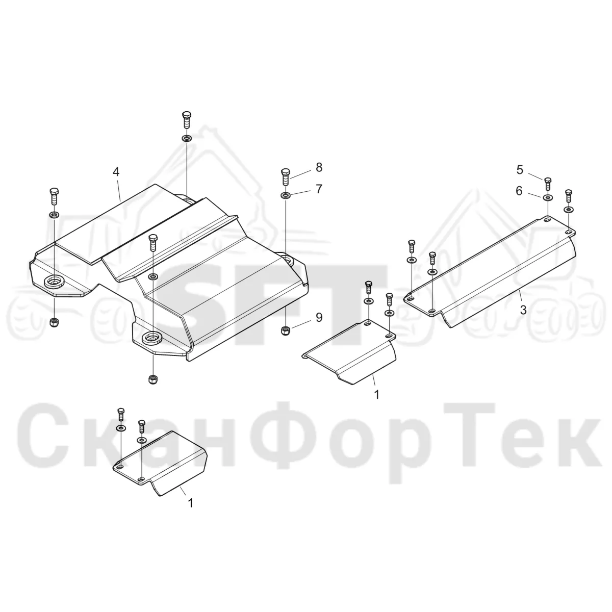 Схема: Komatsu / Форвардер / 855 S/N 8550022010- / Каталог запасных частей / шасси / Зона погрузки / Опора подъемного крана с полным приводом и защитный / Опора подъемного крана с полным приводом и защитный