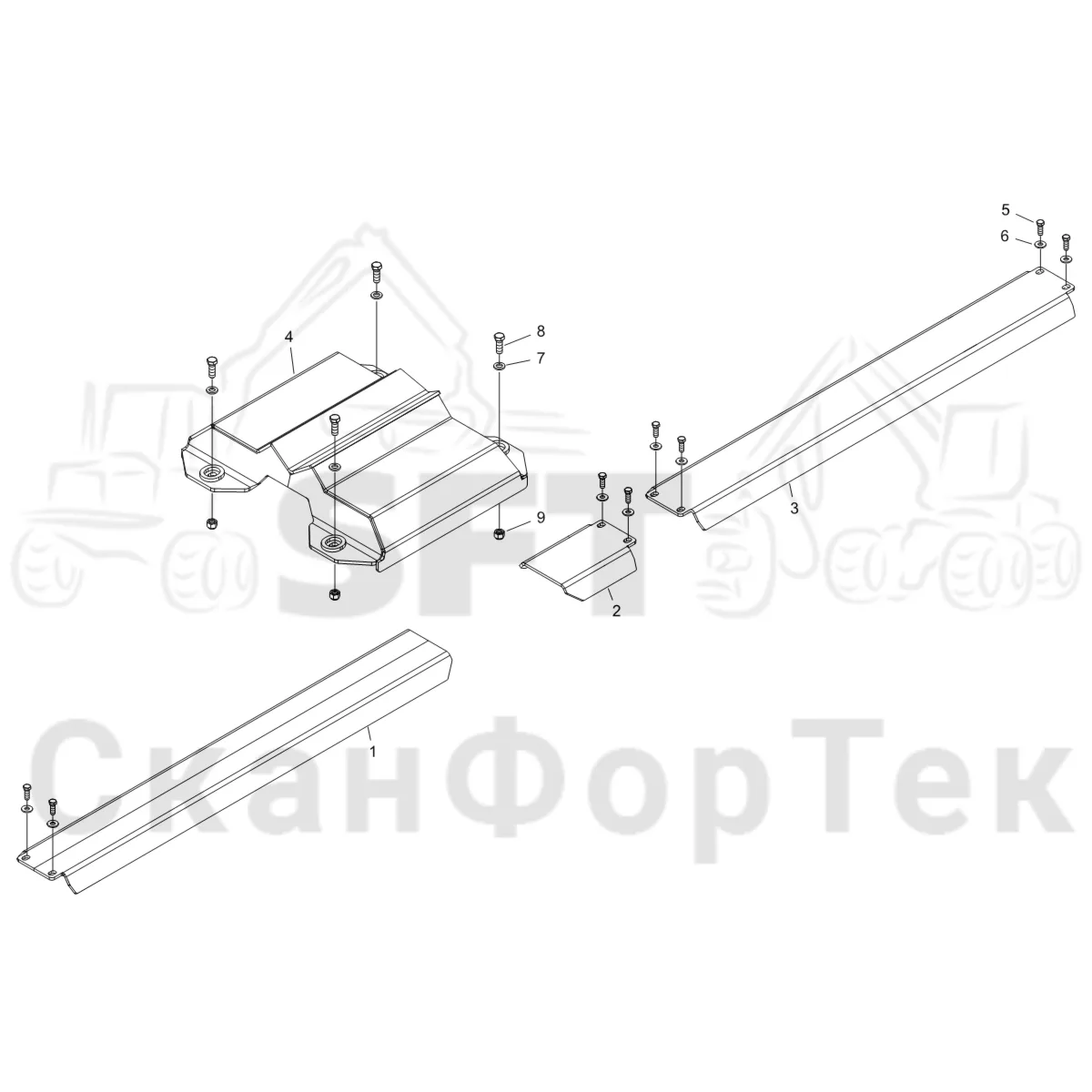 Схема: Komatsu / Форвардер / 855 S/N 8550022010- / Каталог запасных частей / шасси / Зона погрузки / Опора подъемного крана с полным приводом и защитный / Опора подъемного крана с полным приводом и защитный
