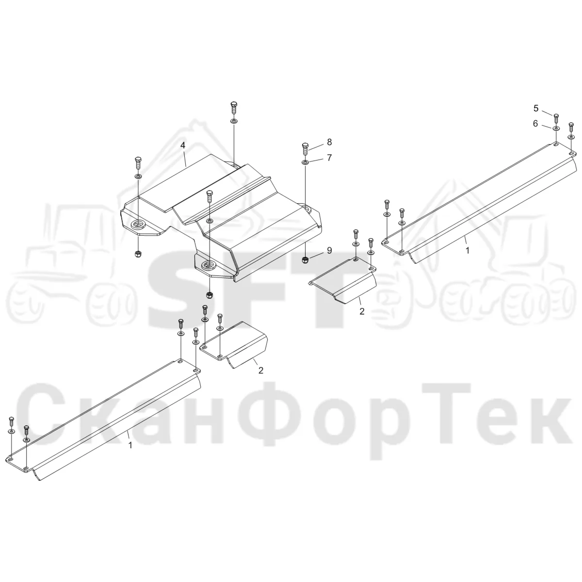 Схема: Komatsu / Форвардер / 855 S/N 8550022010- / Каталог запасных частей / шасси / Зона погрузки / Опора подъемного крана с полным приводом и защитный / Опора подъемного крана с полным приводом и защитный