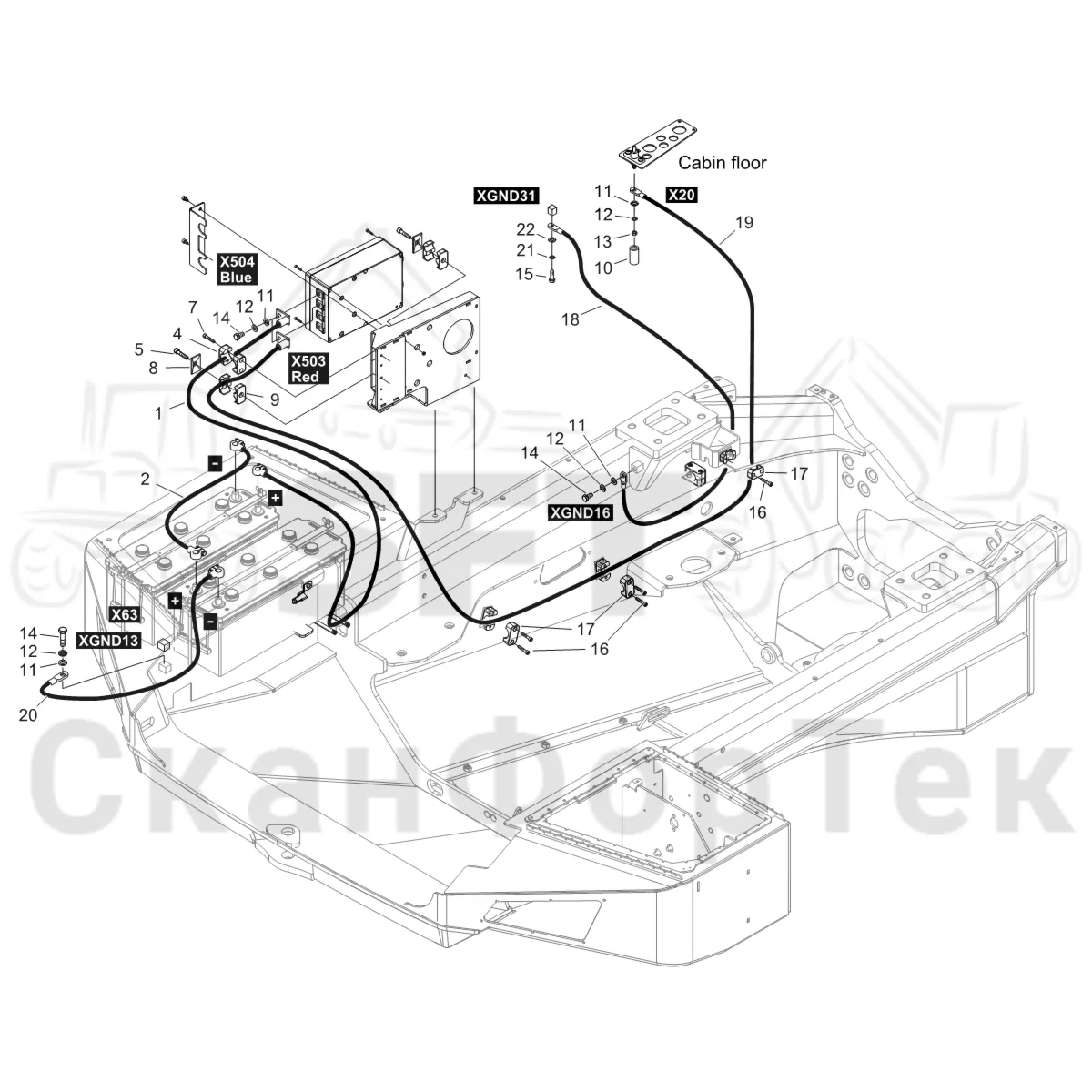 Схема: Komatsu / Форвардер / 875 S/N 8750000010- / Каталог запасных частей / шасси / Электрический Оборудование / Комплект сетевого кабеля / Комплект сетевого кабеля