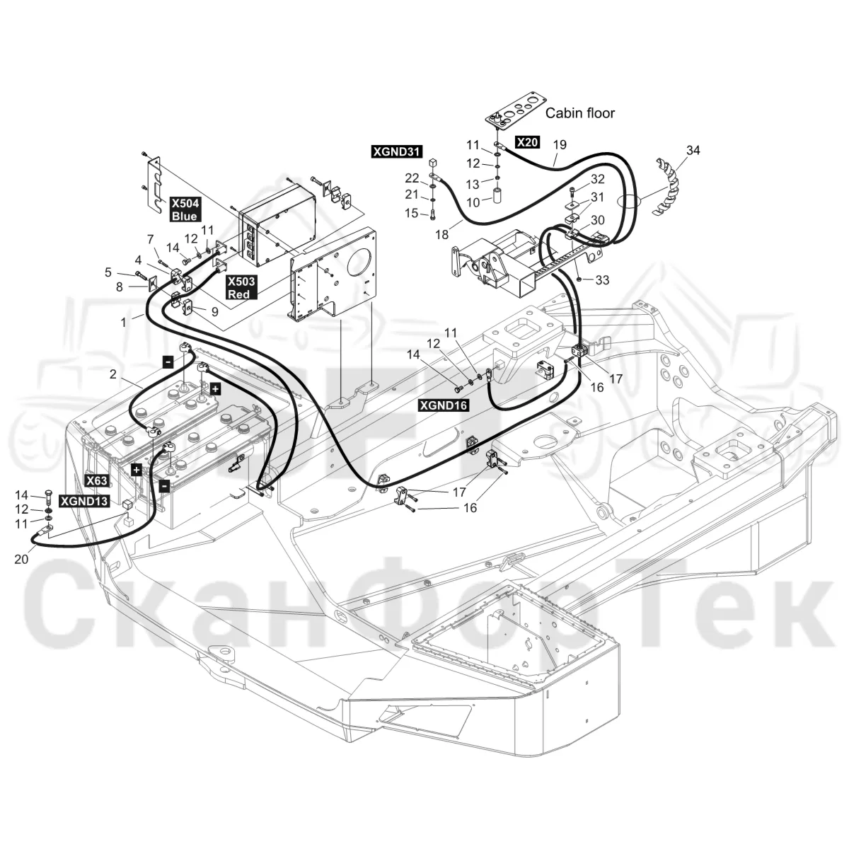 Схема: Komatsu / Форвардер / 895 S/N 8950011010- / Каталог запасных частей / шасси / Электрический Оборудование / Комплект сетевого кабеля / Комплект сетевого кабеля Comfort Ride