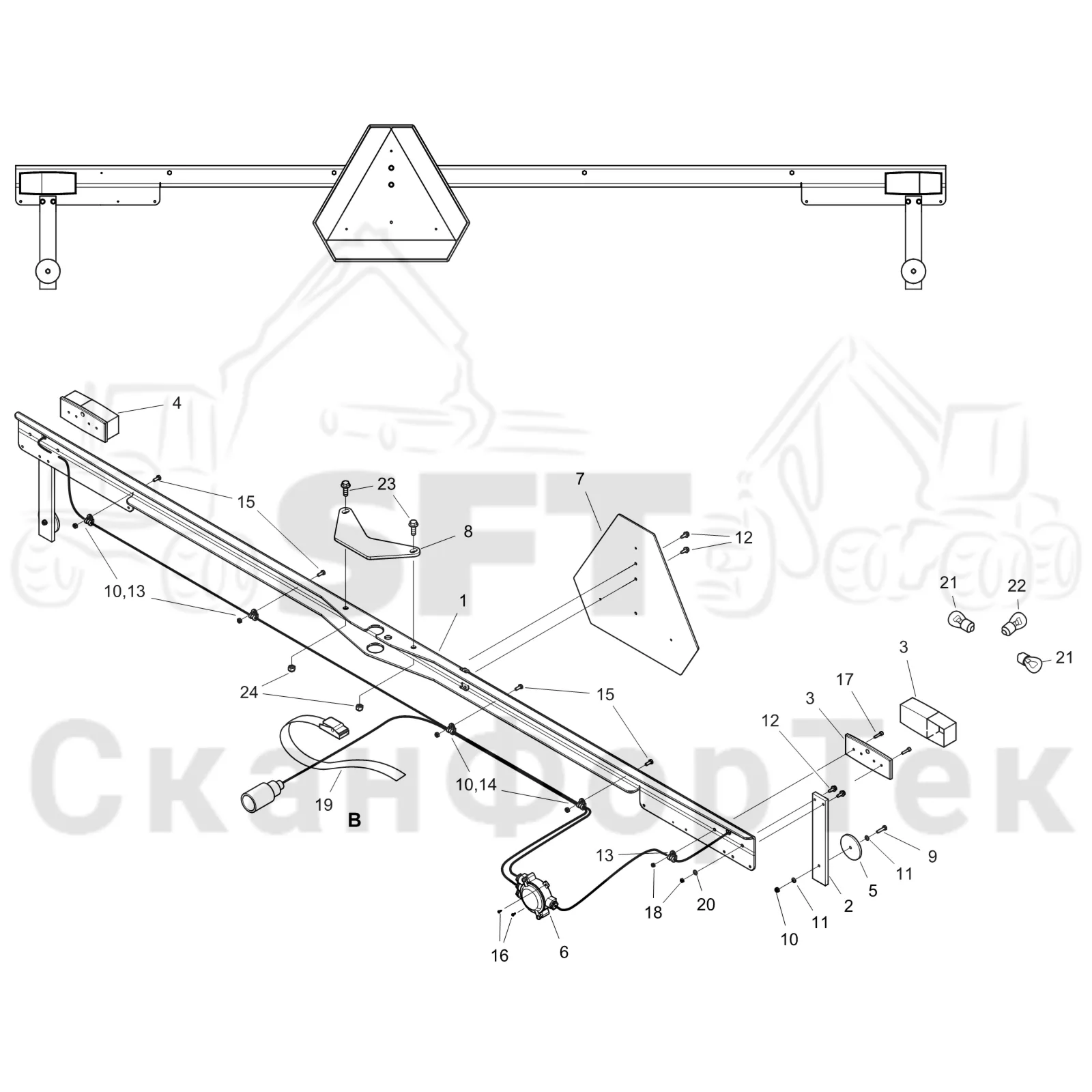 Схема: Komatsu / Форвардер / 875 S/N 8750000010- / Каталог запасных частей / шасси / Электрический Оборудование / Узел задних фонарей / Узел задних фонарей