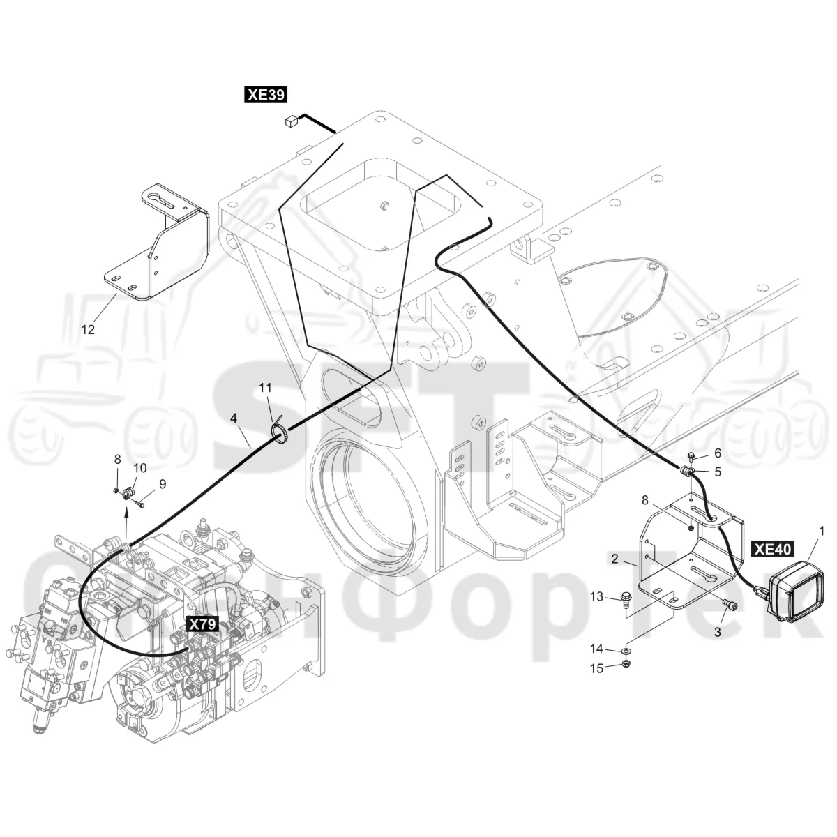 Схема: Komatsu / Форвардер / 855 S/N 8550022010- / Каталог запасных частей / шасси / Электрический Оборудование / Рабочие лампы / Рабочие лампы Сочленение, cветодиодные