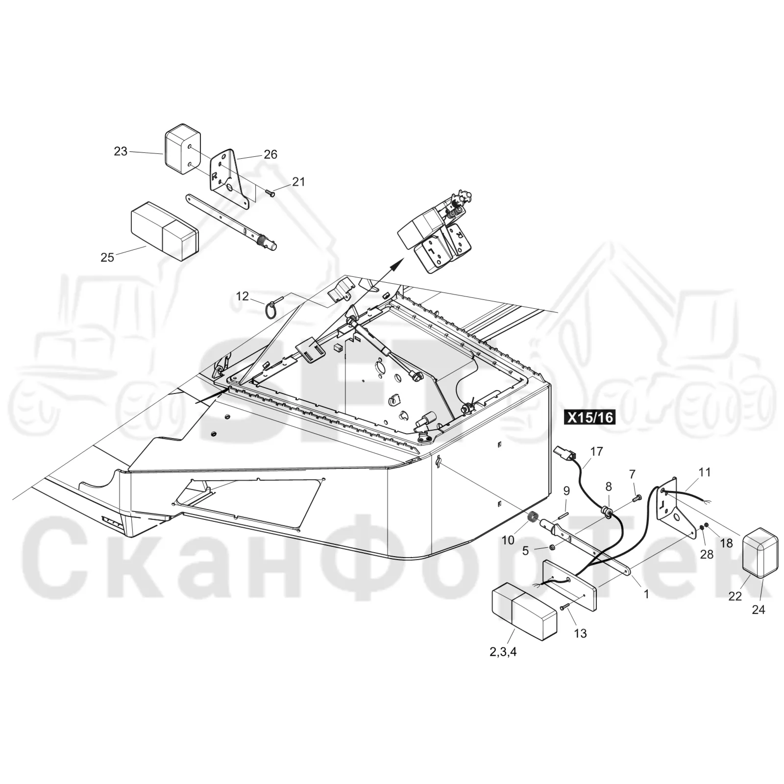 Схема: Komatsu / Форвардер / 895 S/N 8950011010- / Каталог запасных частей / шасси / Электрический Оборудование / Мигалка / Мигалка