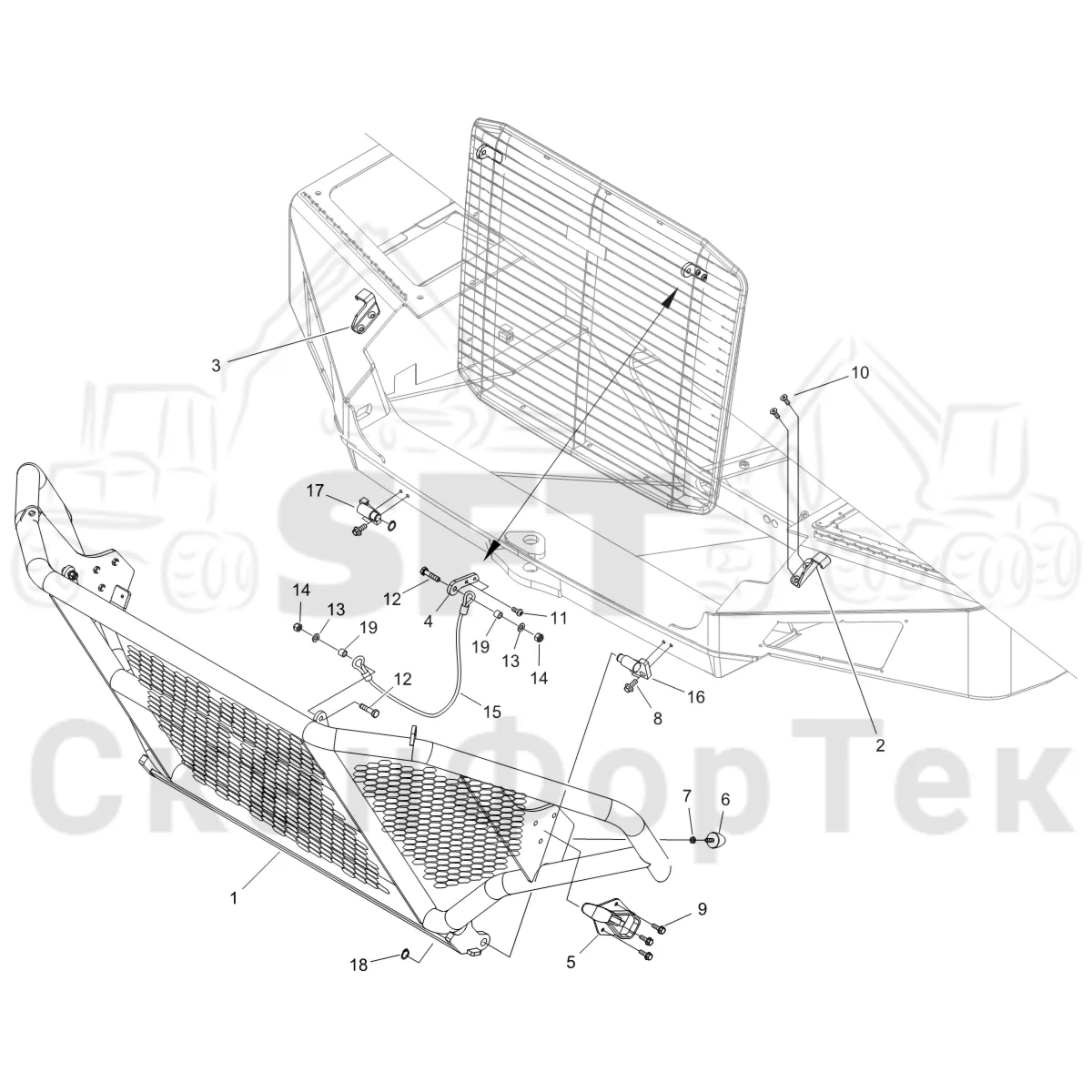 Схема: Komatsu / Форвардер / 875 S/N 8750000010- / Каталог запасных частей / шасси / Капоты и крышки / Капот двигателя Крышка / Капот двигателя Крышка Защита