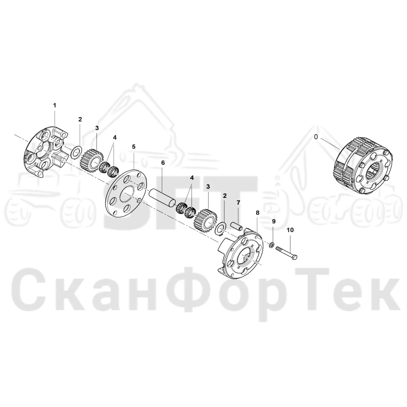 Схема: Komatsu / Форвардер / 875 S/N 8750000010- / Каталог запасных частей / Коробка передач / Мост каретки / каретки / Планетарная зубчатая передача