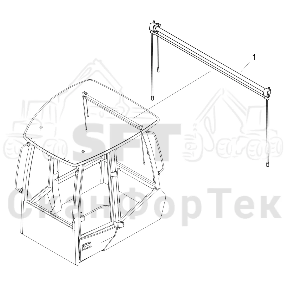 Схема: Komatsu / Форвардер / 855 S/N 8550022010- / Каталог запасных частей / Кабина / Экраны / Солнцезащитный комплект / Солнцезащитный козырек