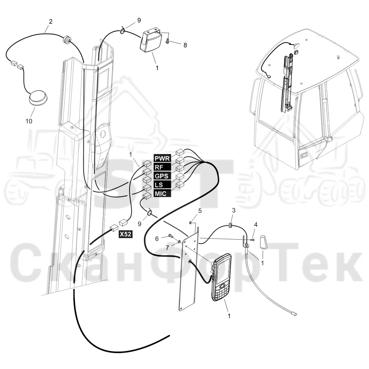 Схема: Komatsu / Форвардер / 895 S/N 8950011010- / Каталог запасных частей / Кабина / Салон / Телефон / Телефон
