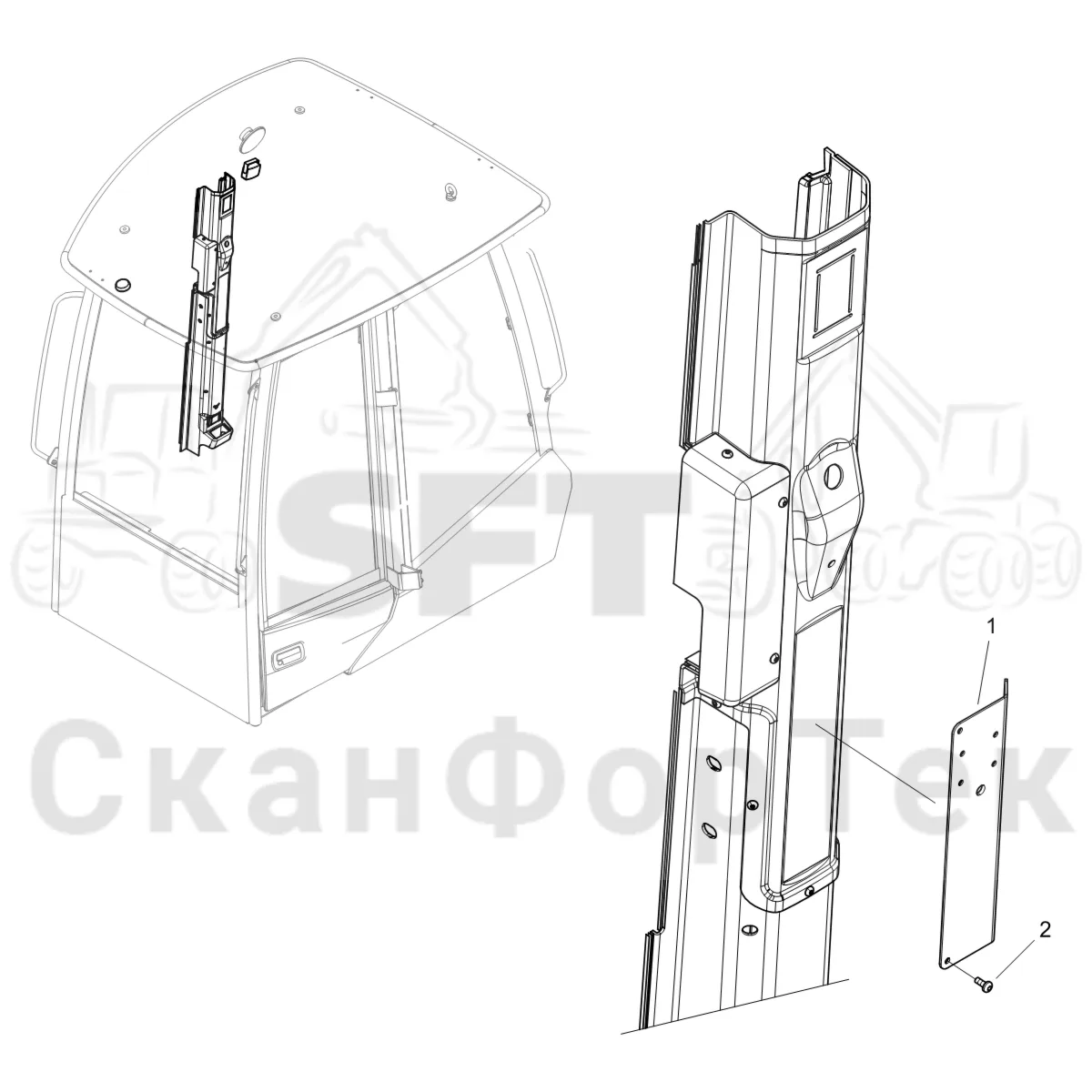 Схема: Komatsu / Форвардер / 855 S/N 8550022010- / Каталог запасных частей / Кабина / Салон / Телефон / Монтаж