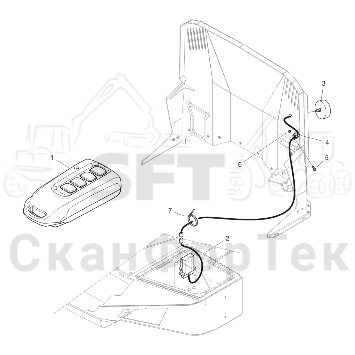 Схема: Komatsu / Форвардер / 895 S/N 8950011010- / Каталог запасных частей / Кабина / Салон / дистанционное управление / дистанционное управление