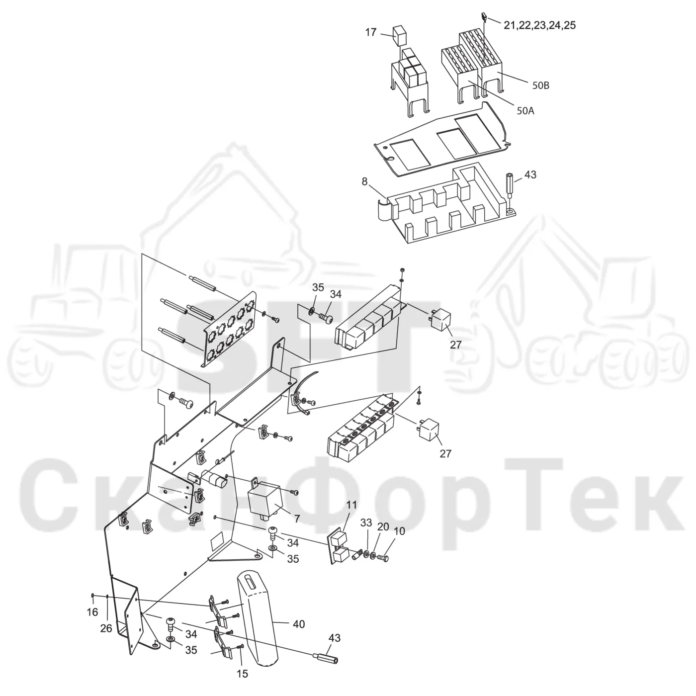 Схема: Komatsu / Форвардер / 855 S/N 8550022010- / Каталог запасных частей / Кабина / Электрический / Комплект электрооборудования кабины / Панель