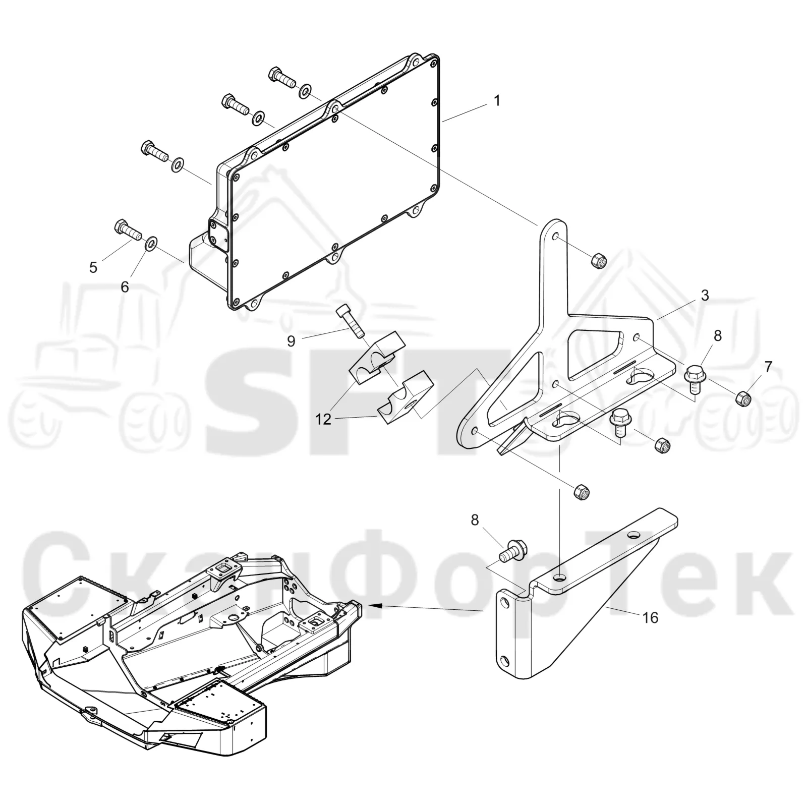 Схема: Komatsu / Форвардер / 855 S/N 8550022010- / Каталог запасных частей / Система управления / Компьютеры / Комплект электрооборудования / Электрооборудование MCU