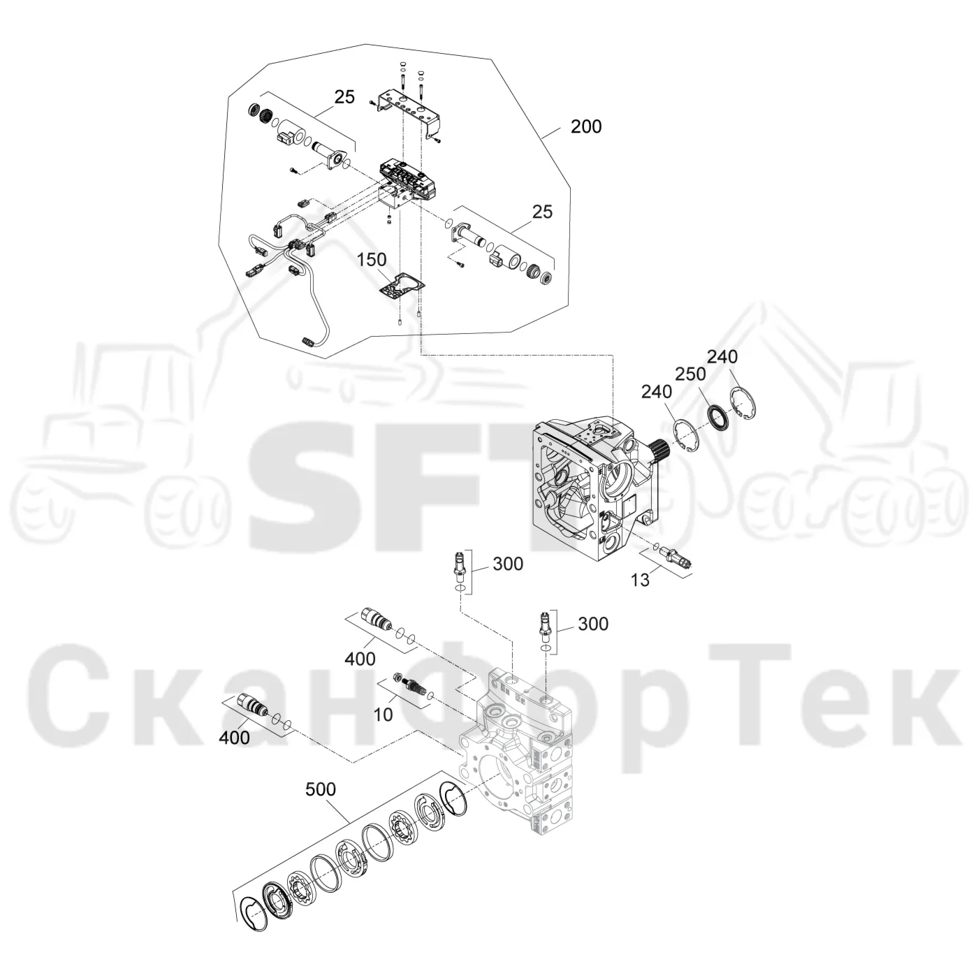 Схема: Komatsu / Форвардер / 855 S/N 8550022010- / Каталог запасных частей / Гидравлика / Гидравлические насосы / Насосная установка / Гидростатический насос Запчасть