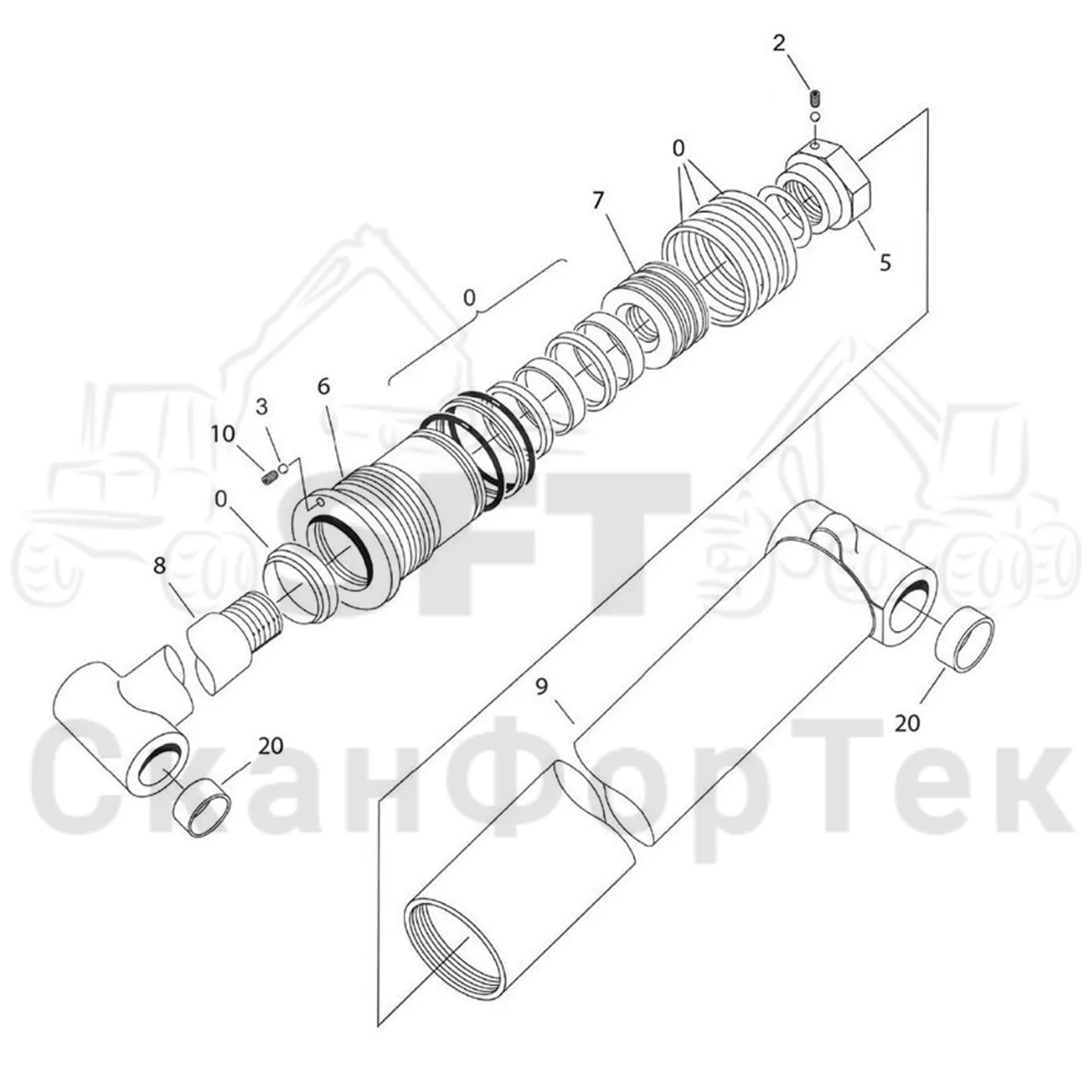 Схема: Komatsu / Форвардер / 855 S/N 8550022010- / Каталог запасных частей / Подъемный кран / Основная стрела / Основная стрела Combi / Гидравлический цилиндр