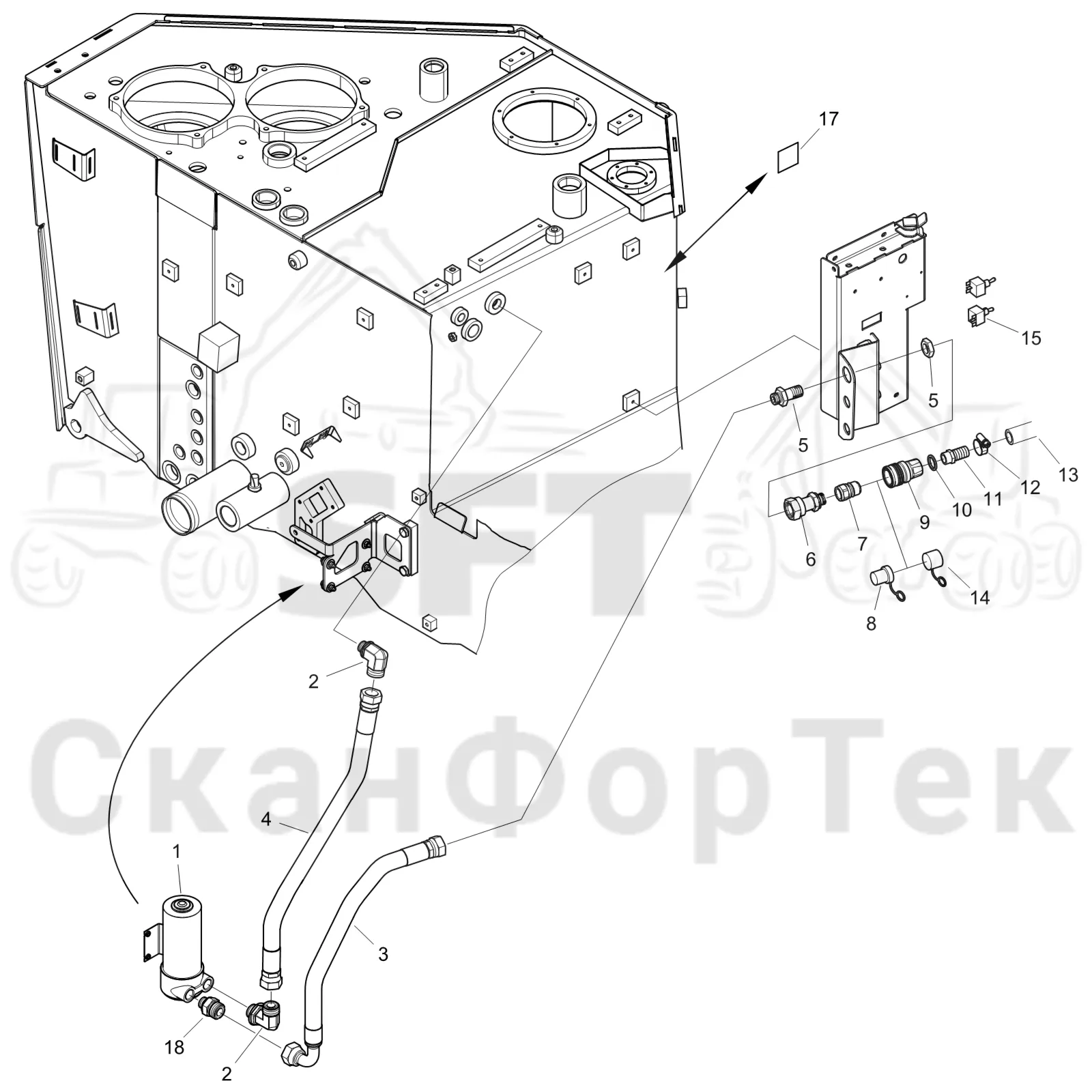 Схема: Komatsu / Форвардер / 875 S/N 8750000010- / Каталог запасных частей / Двигатель / Stage 4 / Tier 4f / Топливная система / Топливозаправка электронасосом